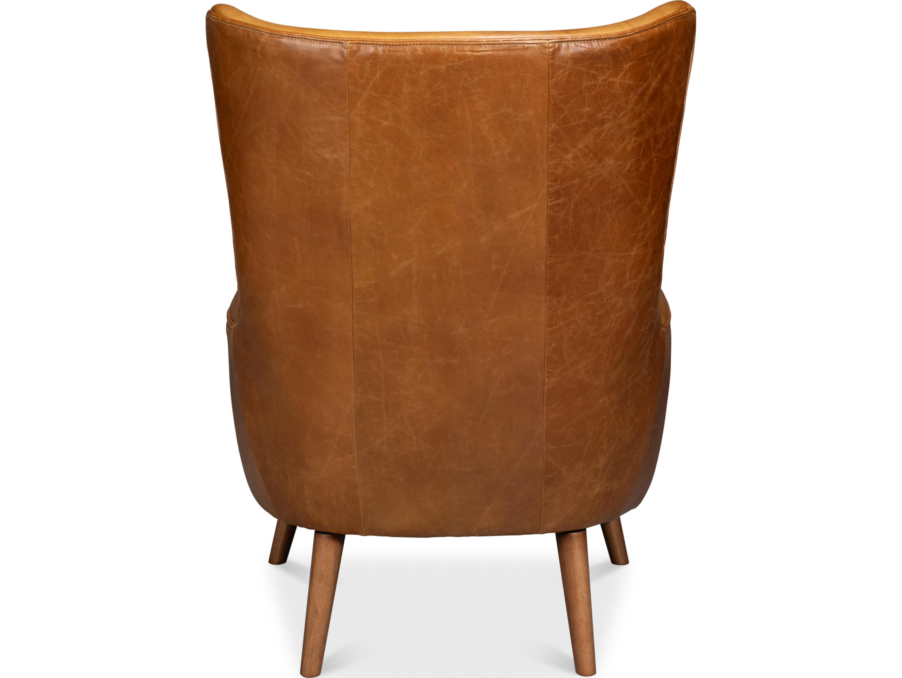 Sarreid Ltd Patron Highback Leather Chair Brown