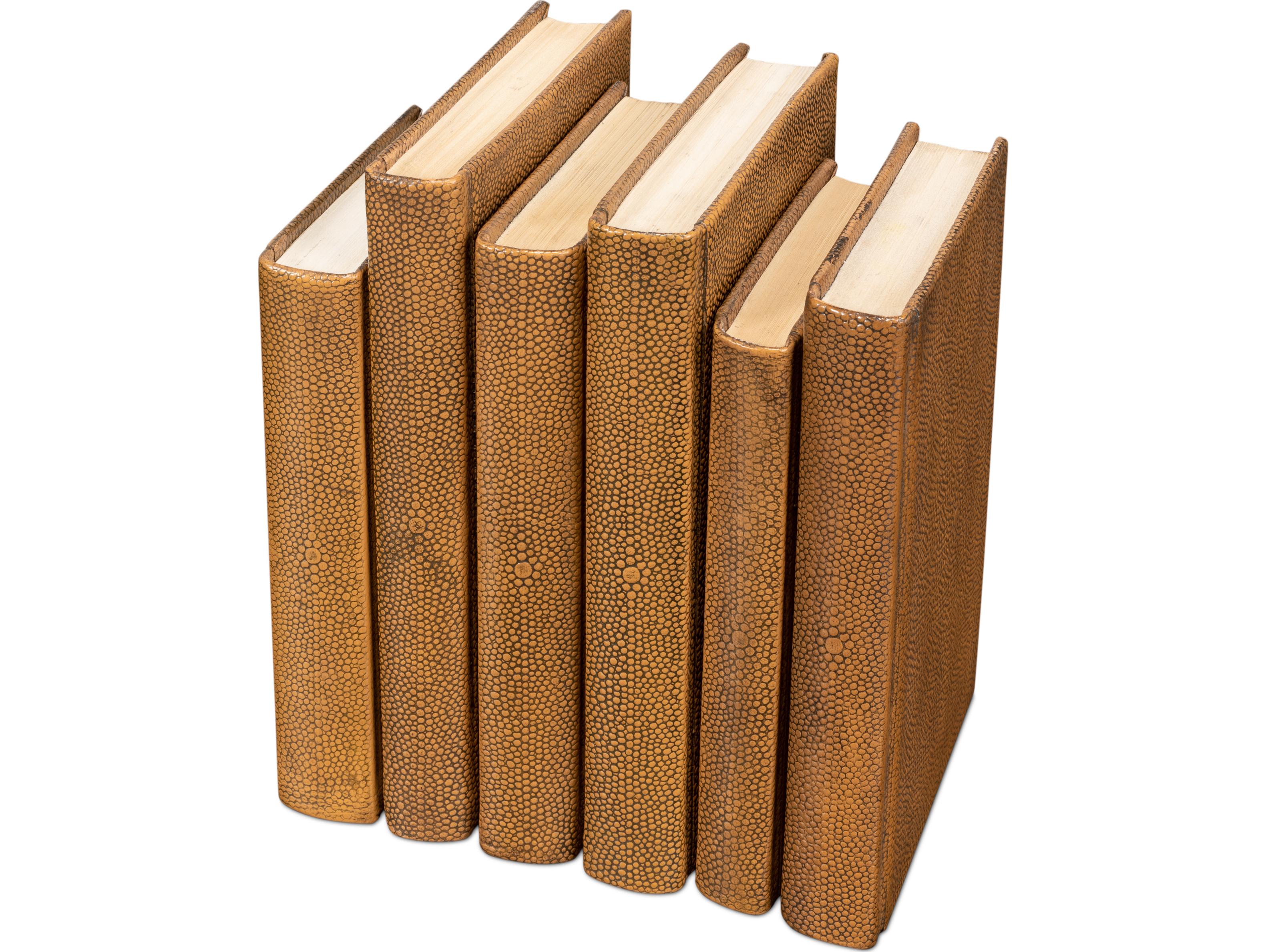 Sarreid Ltd Shagreen Books Set of 12 Tawny Brown