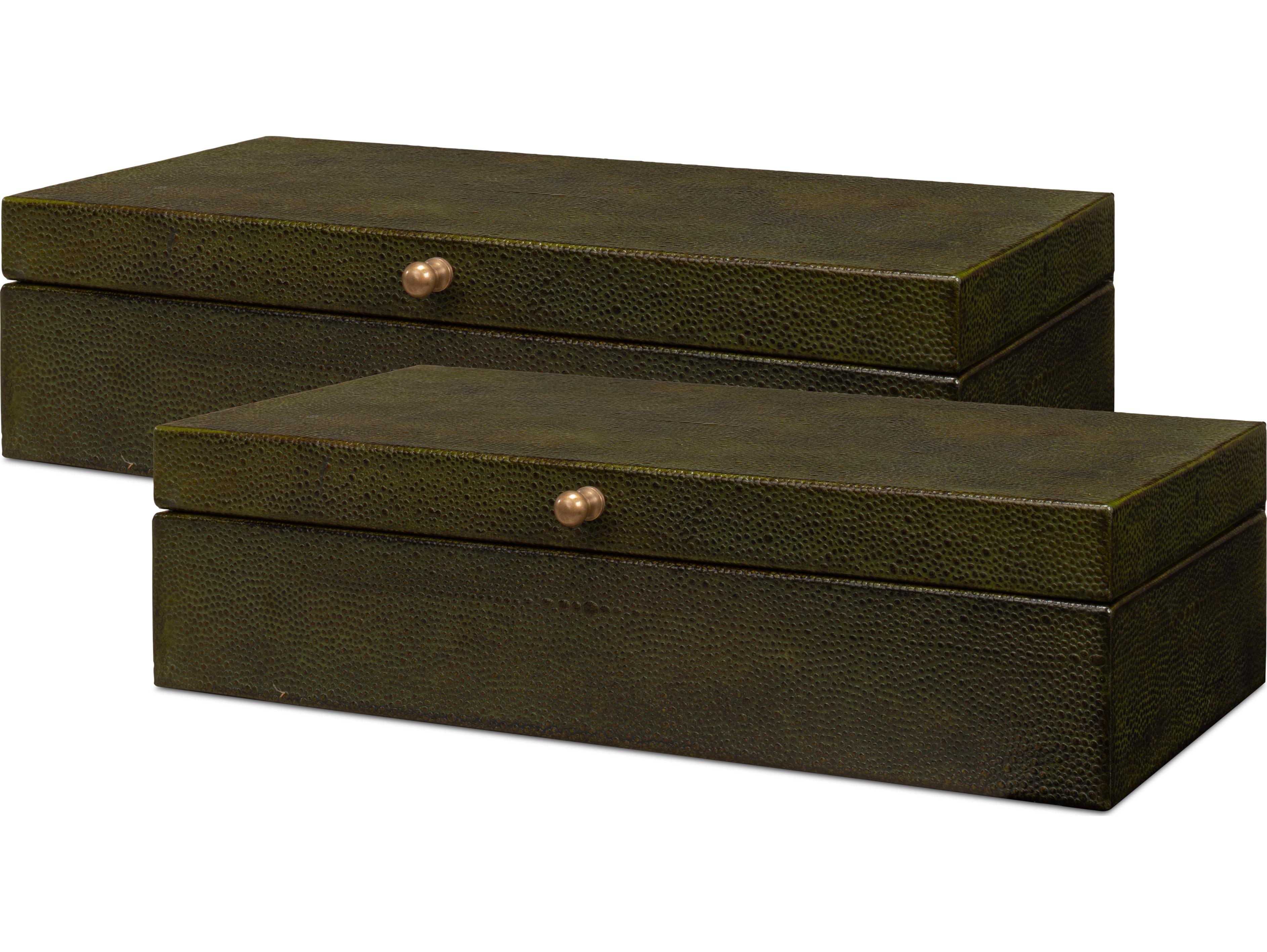 Sarreid Ltd Gatsburg Shagreen Box Leaf Set of 2