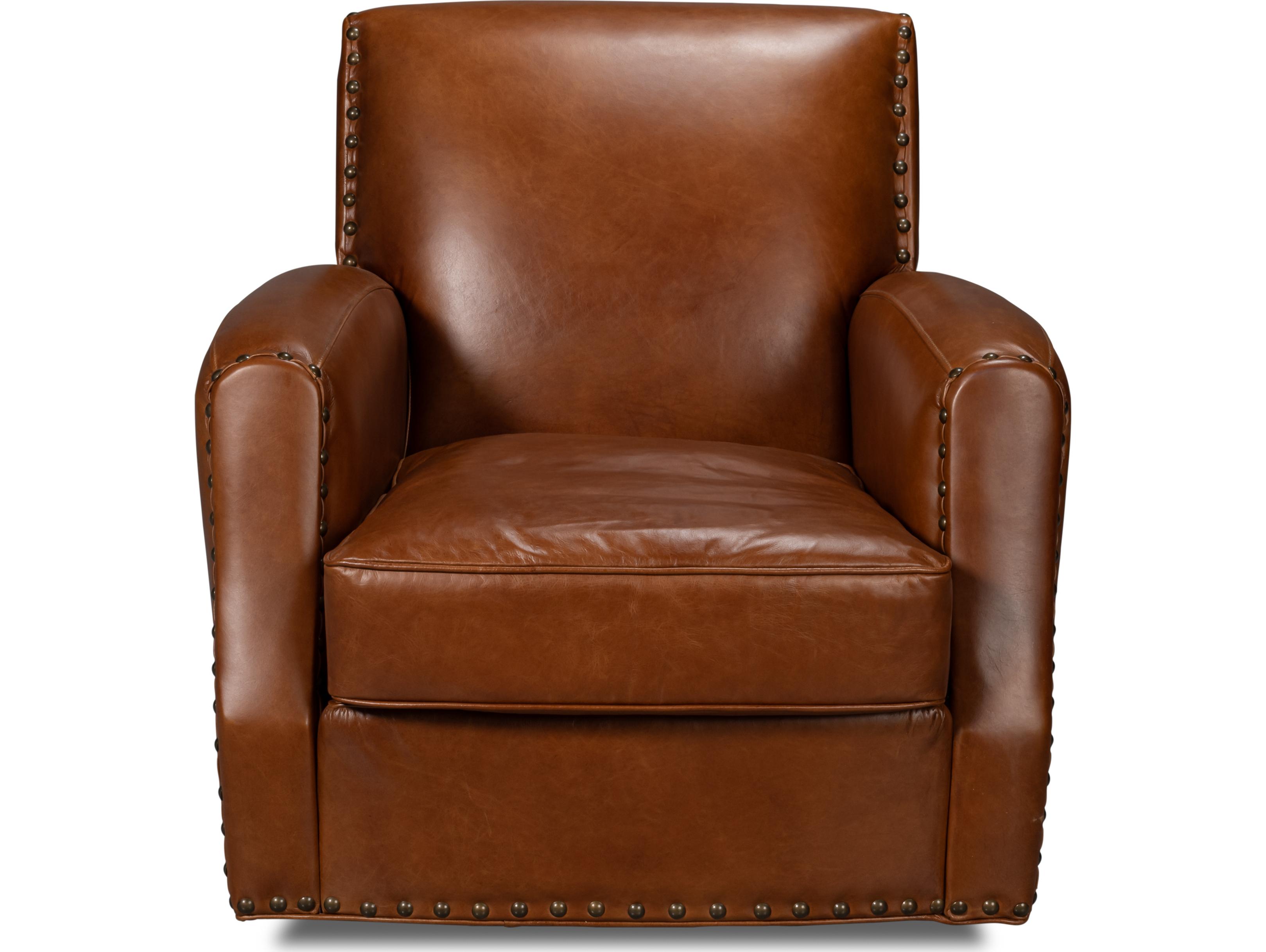 Sarreid Ltd Taft Leather Swivel Chair Havana Brown