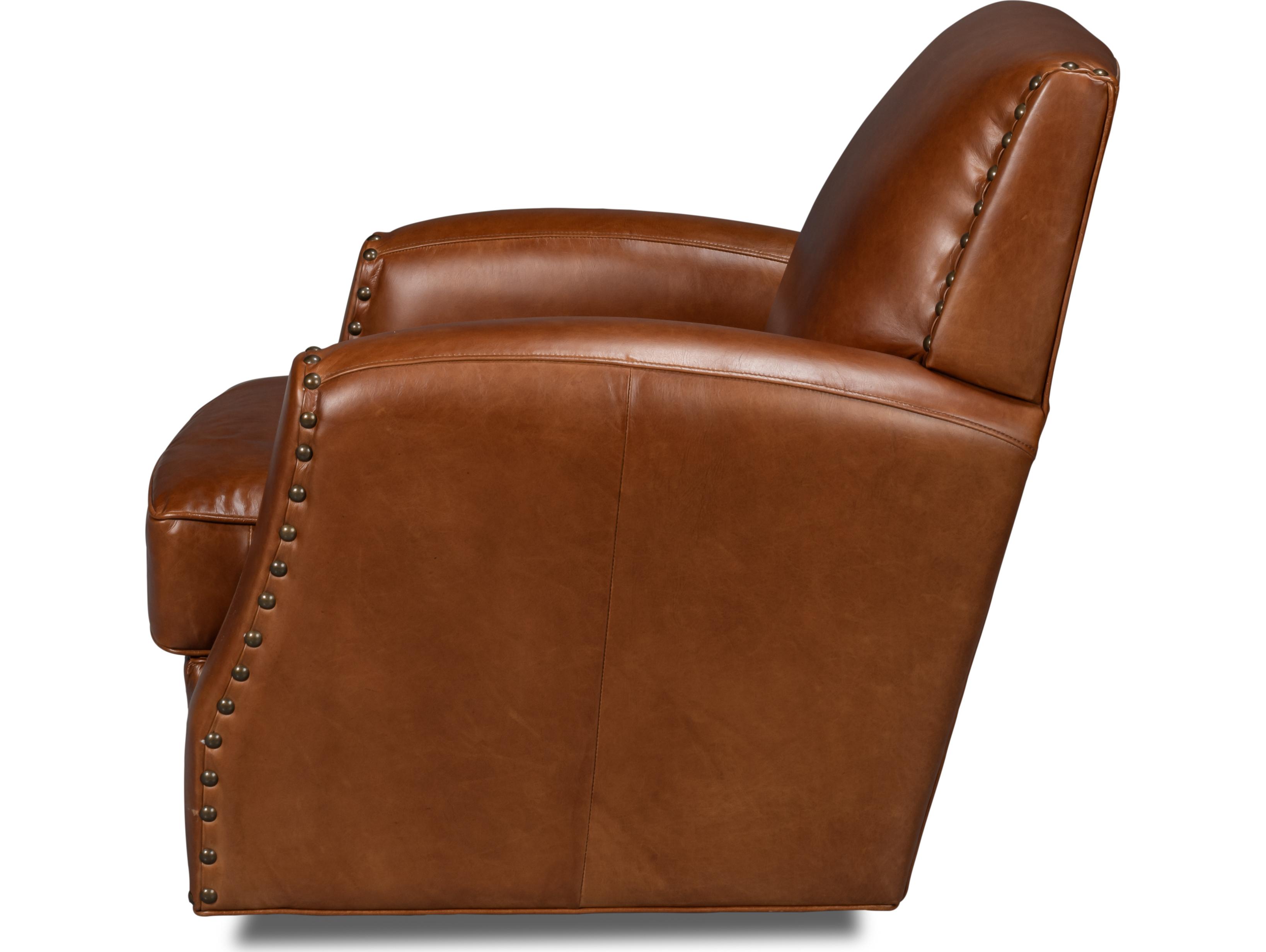 Sarreid Ltd Taft Leather Swivel Chair Havana Brown