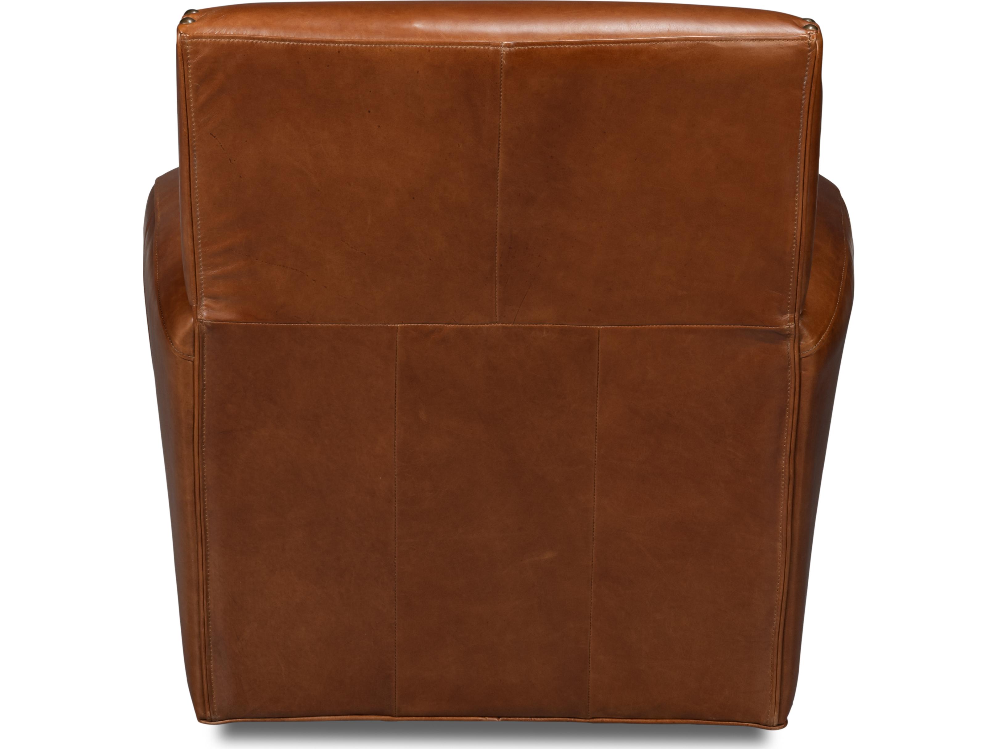 Sarreid Ltd Taft Leather Swivel Chair Havana Brown