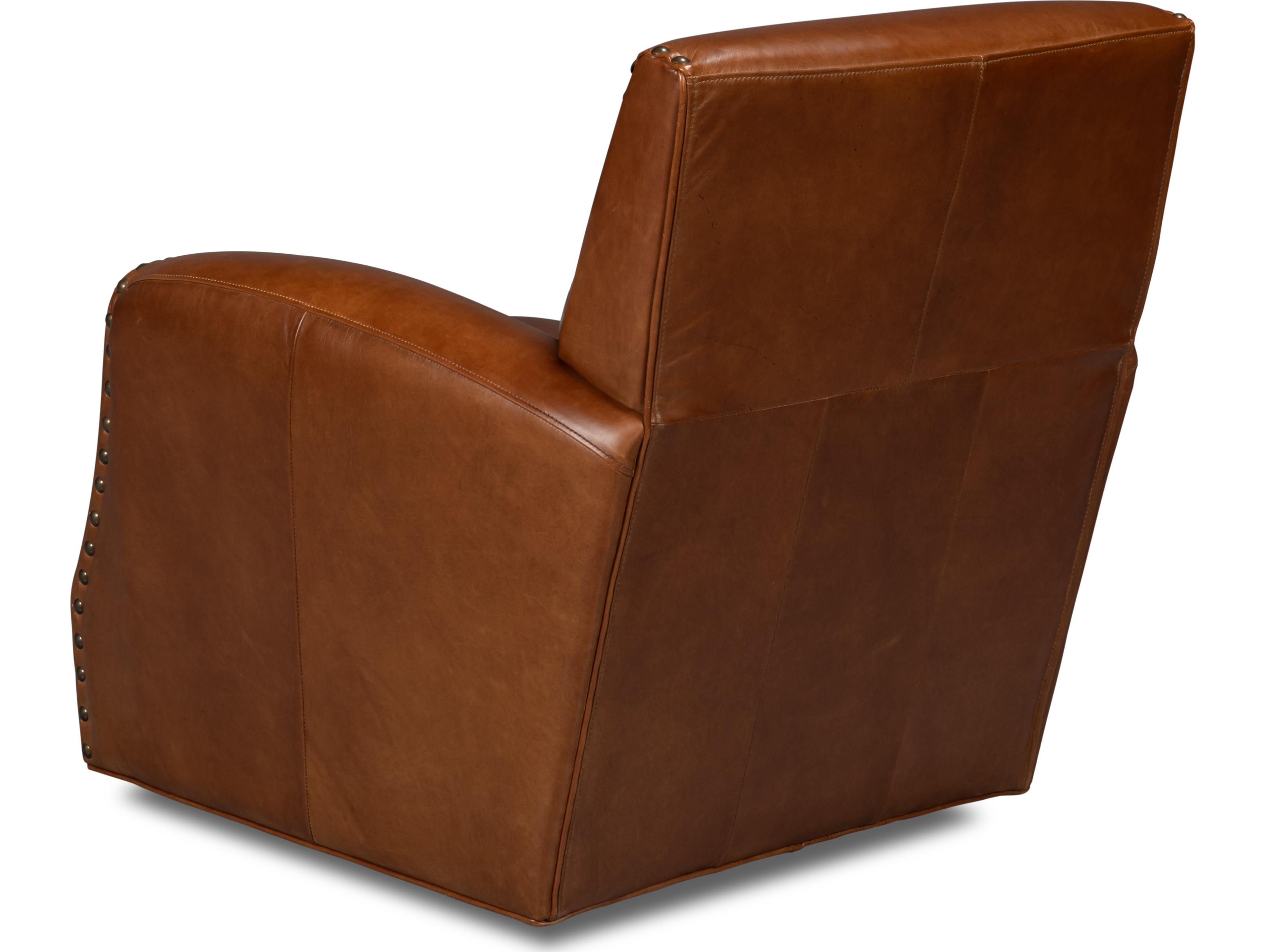 Sarreid Ltd Taft Leather Swivel Chair Havana Brown