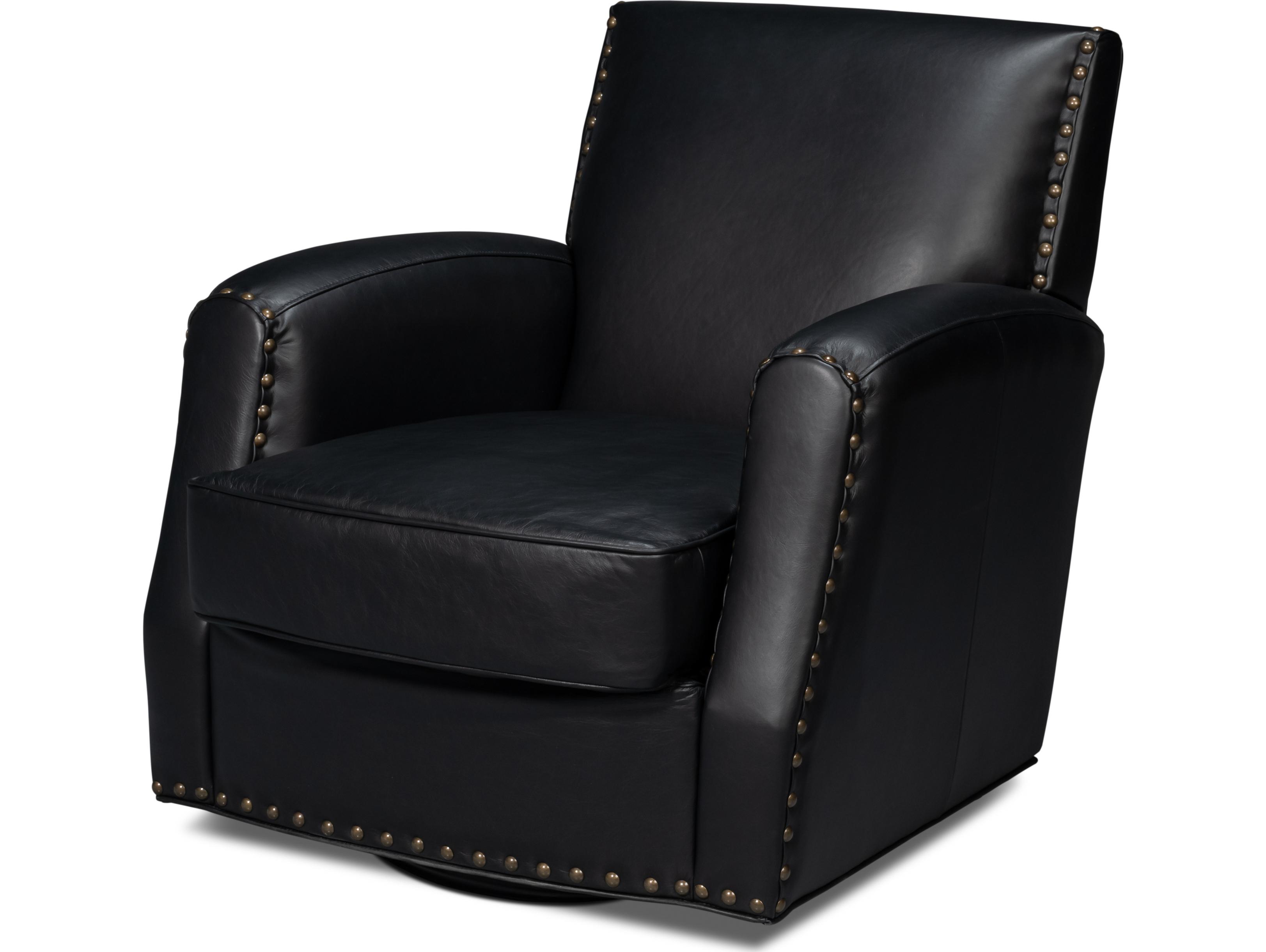Sarreid Ltd Taft Leather Swivel Chair Onyx Black