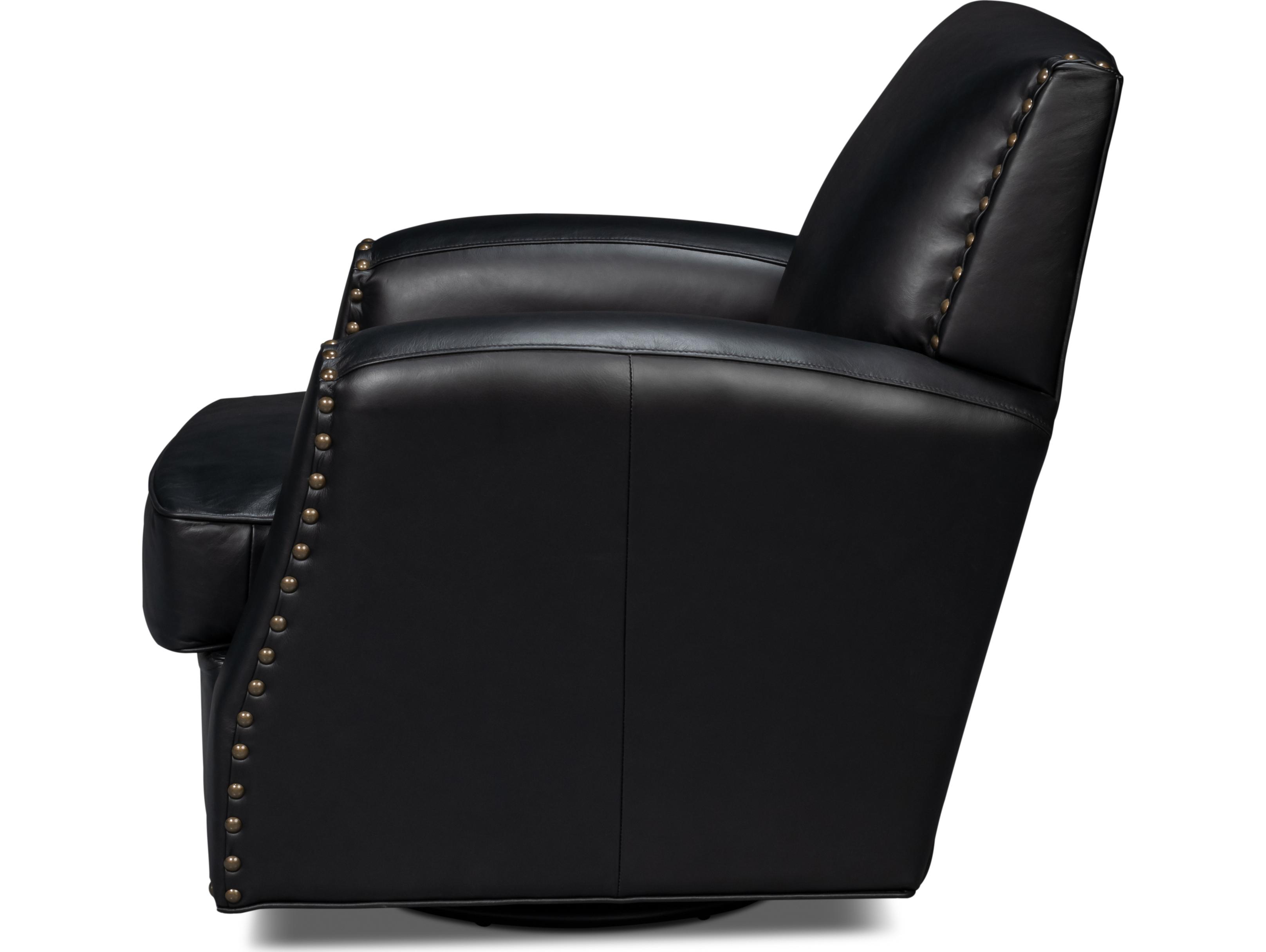 Sarreid Ltd Taft Leather Swivel Chair Onyx Black