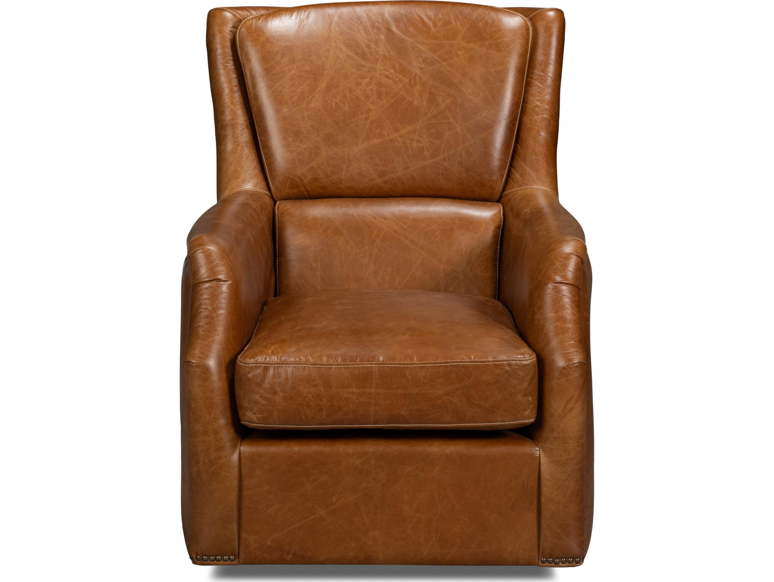 Sarreid Ltd Baker Leather Swivel Chair Cuba Brown