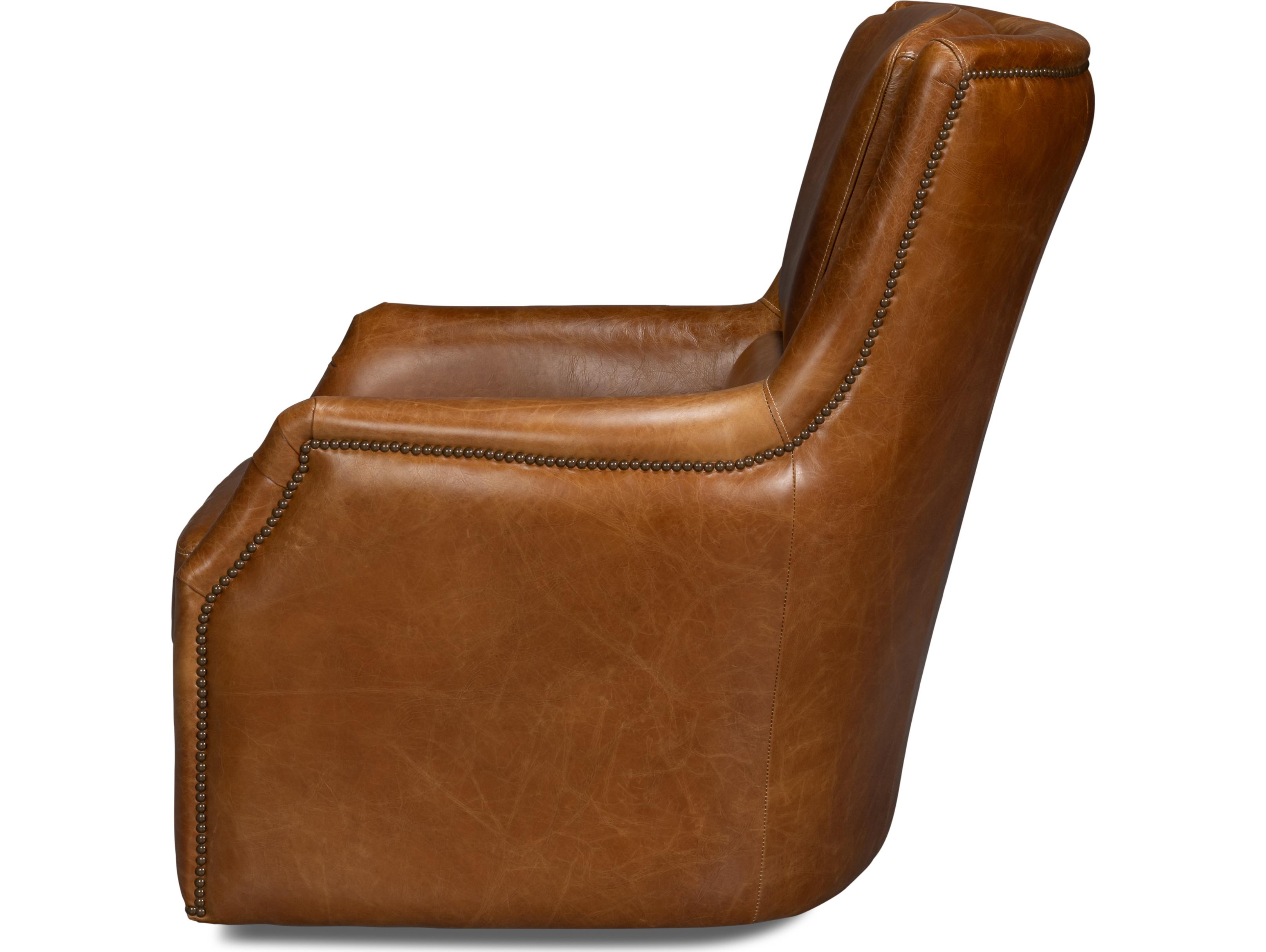 Sarreid Ltd Baker Leather Swivel Chair Cuba Brown