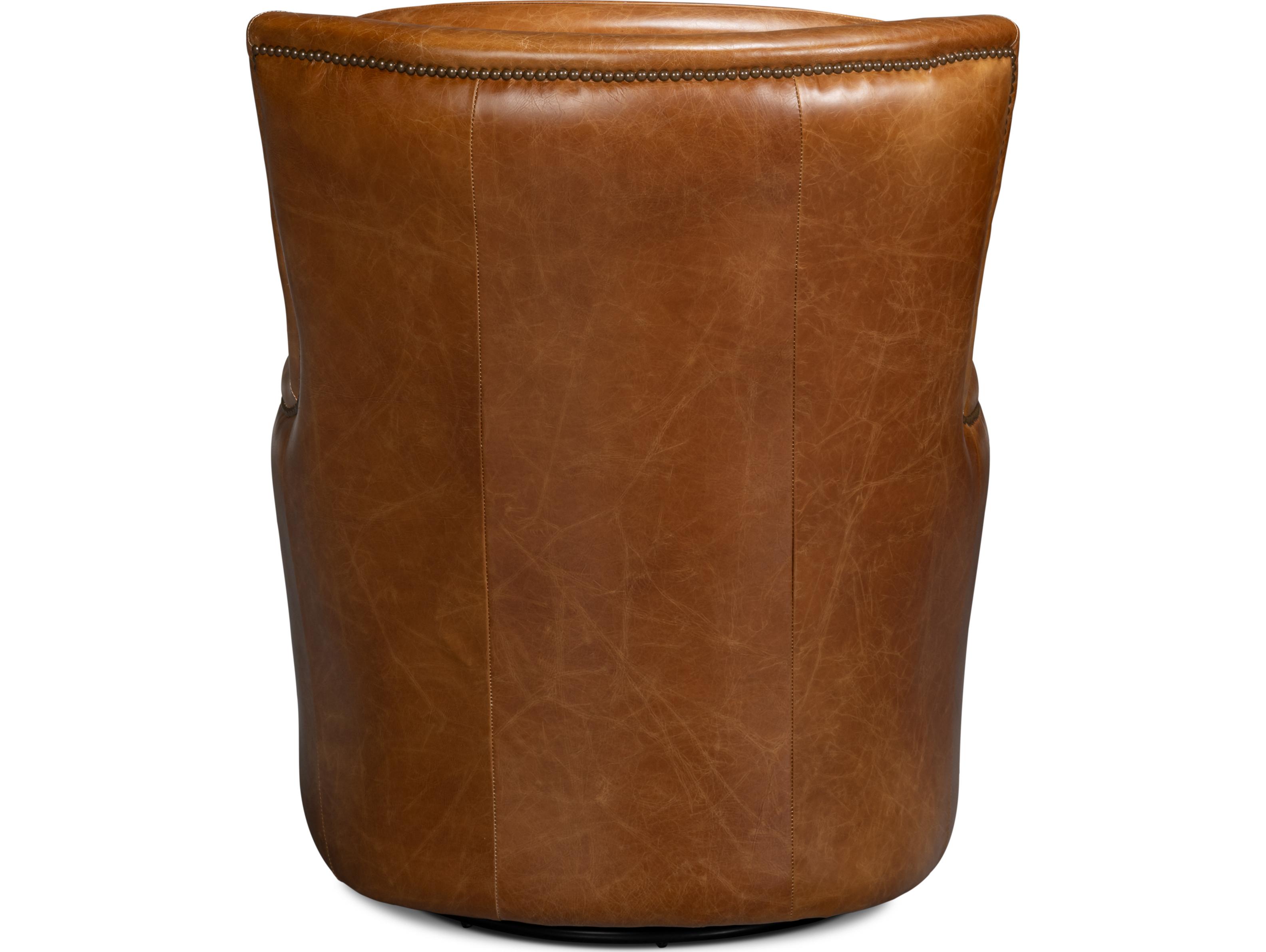 Sarreid Ltd Baker Leather Swivel Chair Cuba Brown