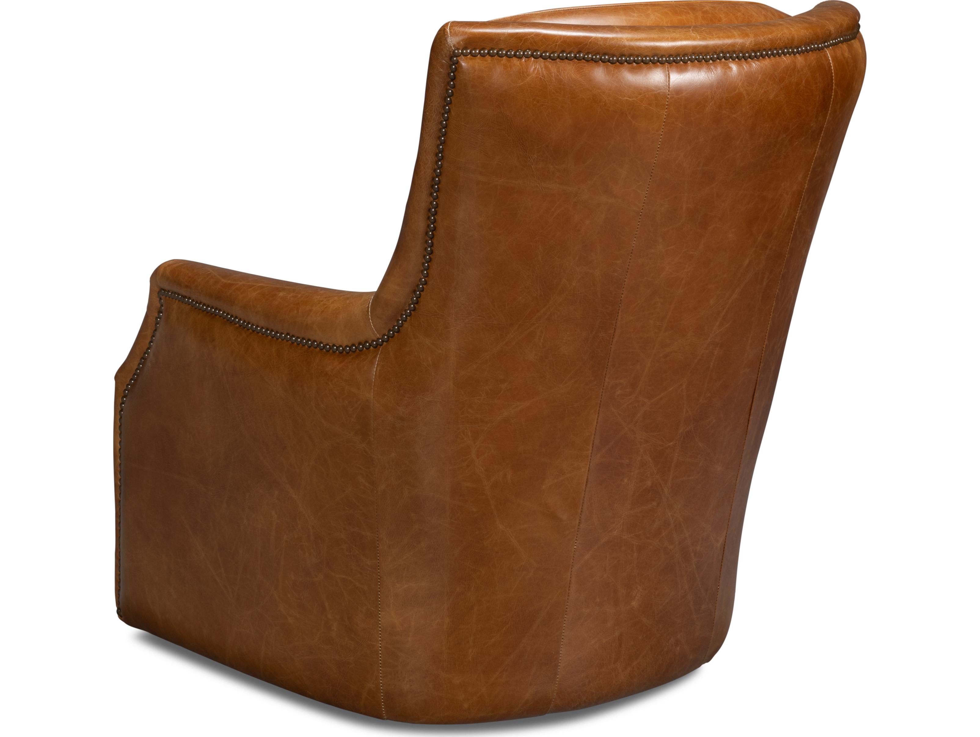 Sarreid Ltd Baker Leather Swivel Chair Cuba Brown