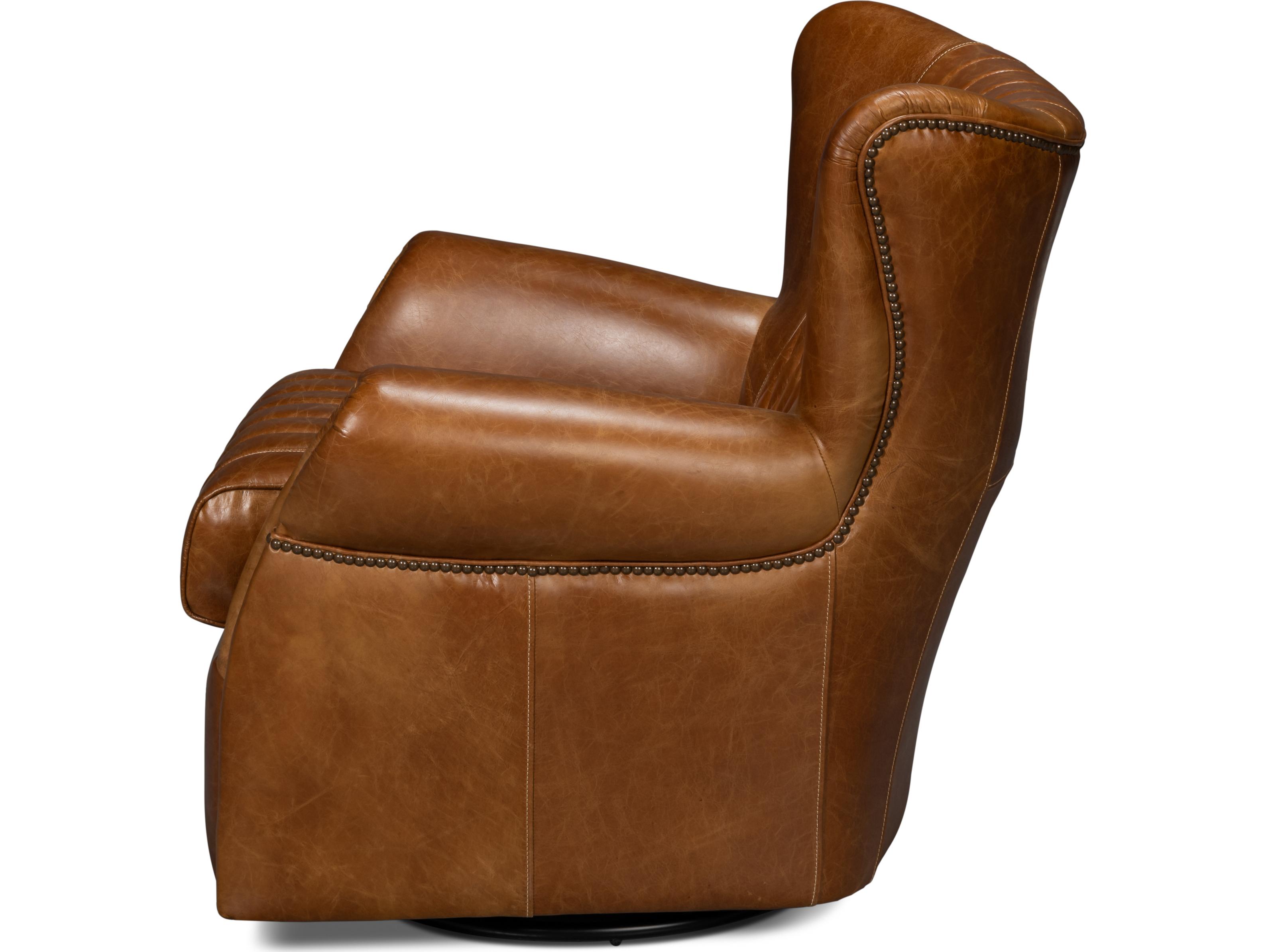 Sarreid Ltd Bugatti Leather Swivel Chair Cuba Brown