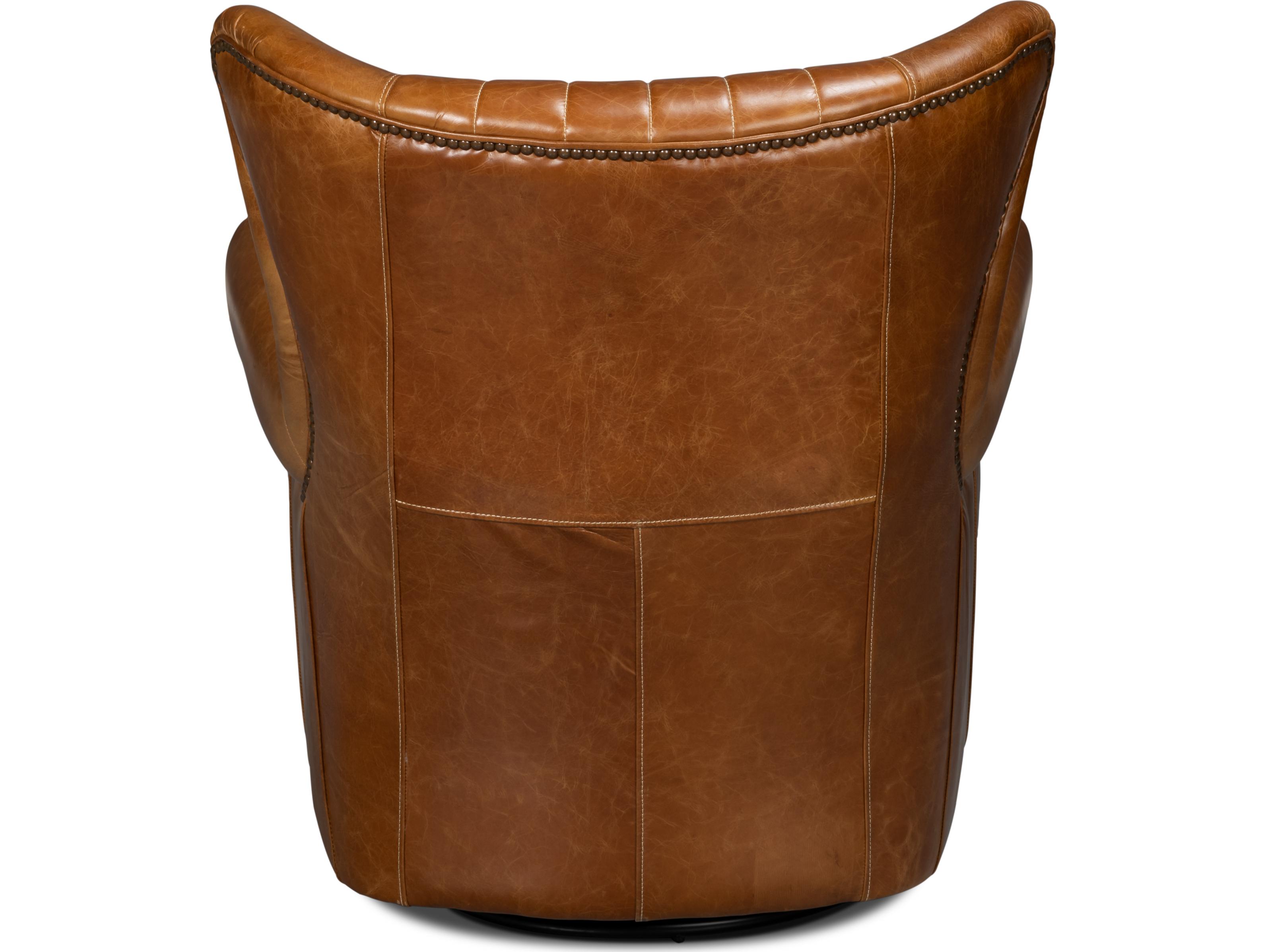 Sarreid Ltd Bugatti Leather Swivel Chair Cuba Brown