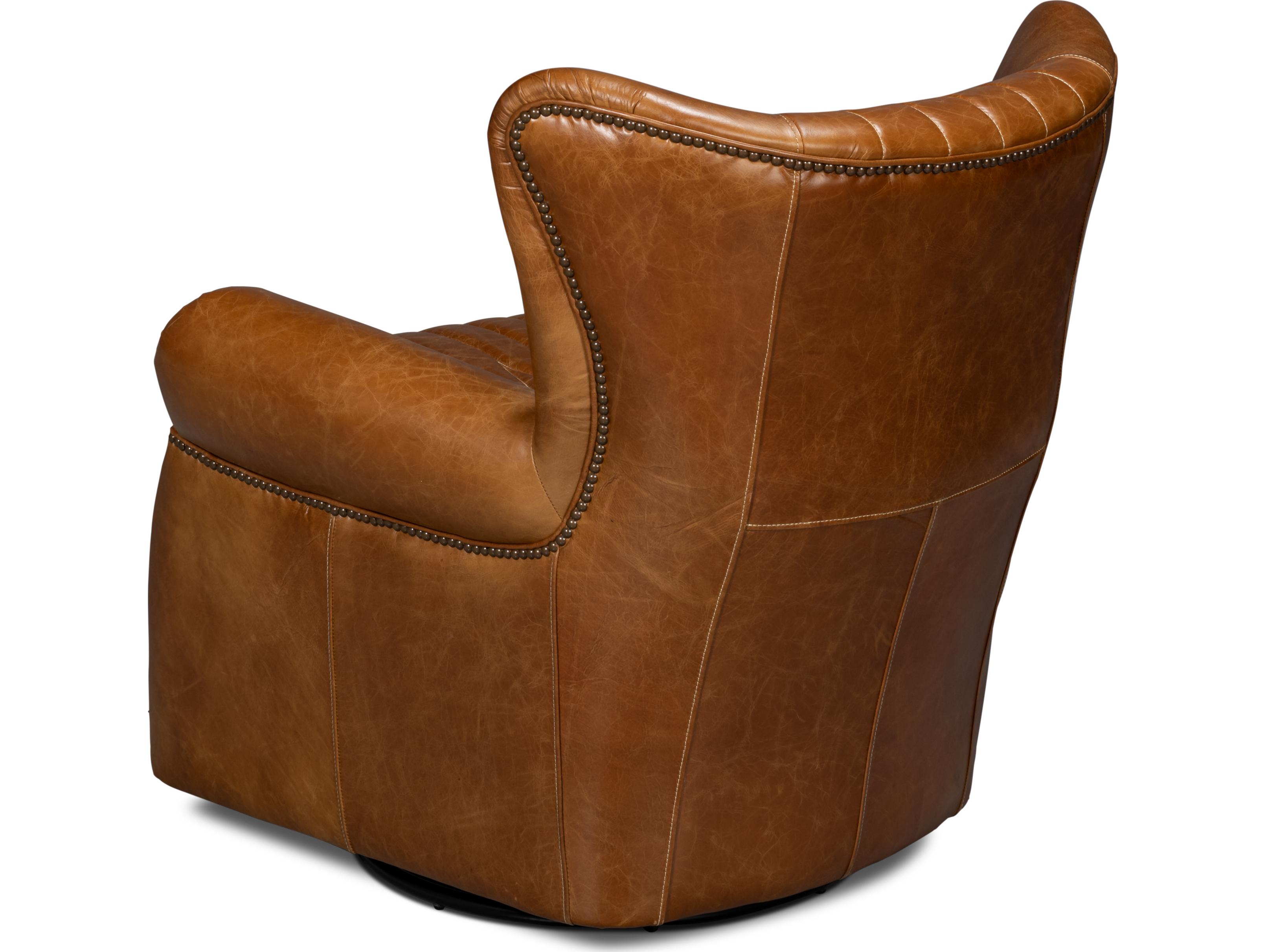 Sarreid Ltd Bugatti Leather Swivel Chair Cuba Brown