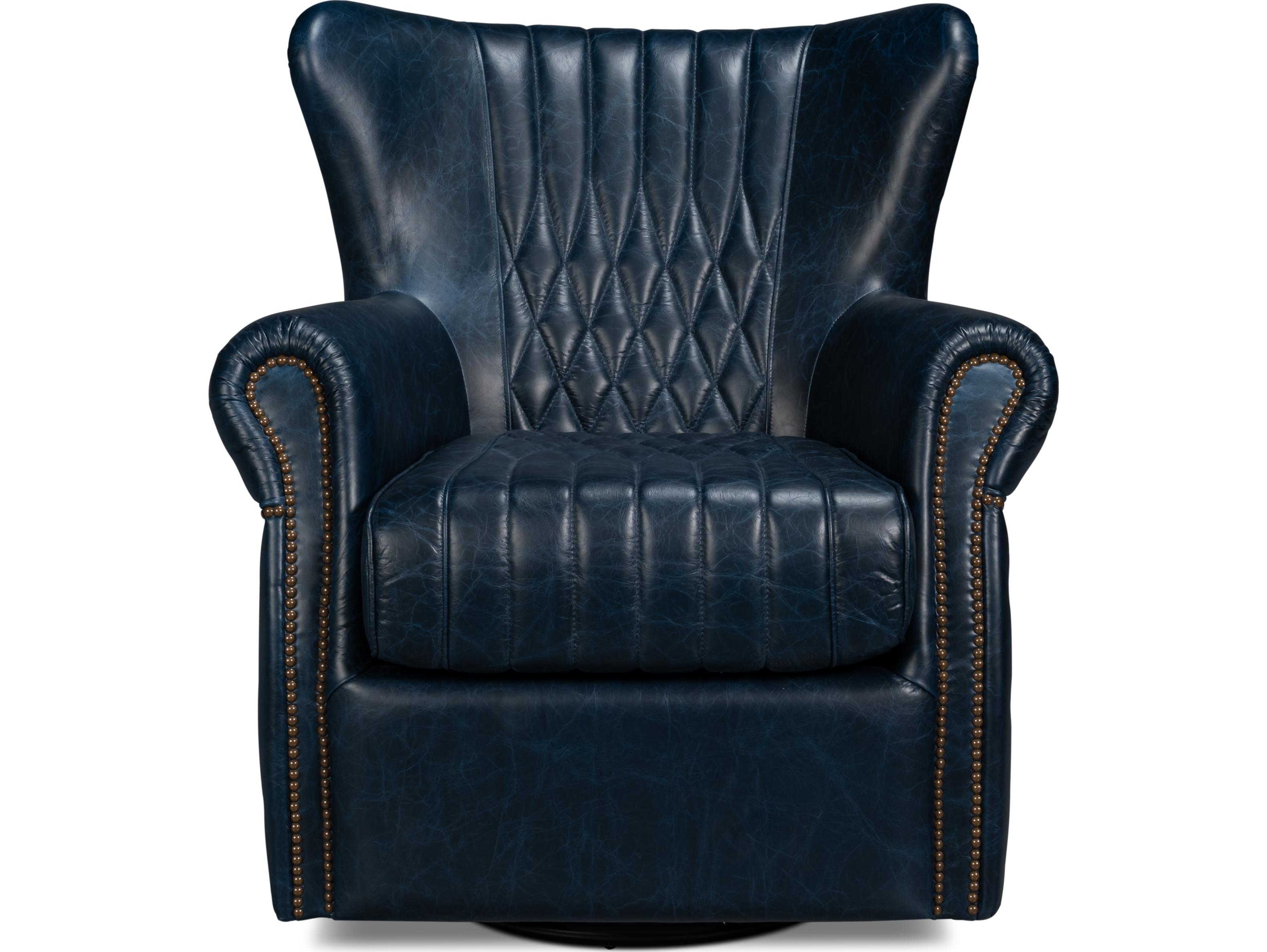 Sarreid Ltd Bugatti Leather Swivel Chair Blue