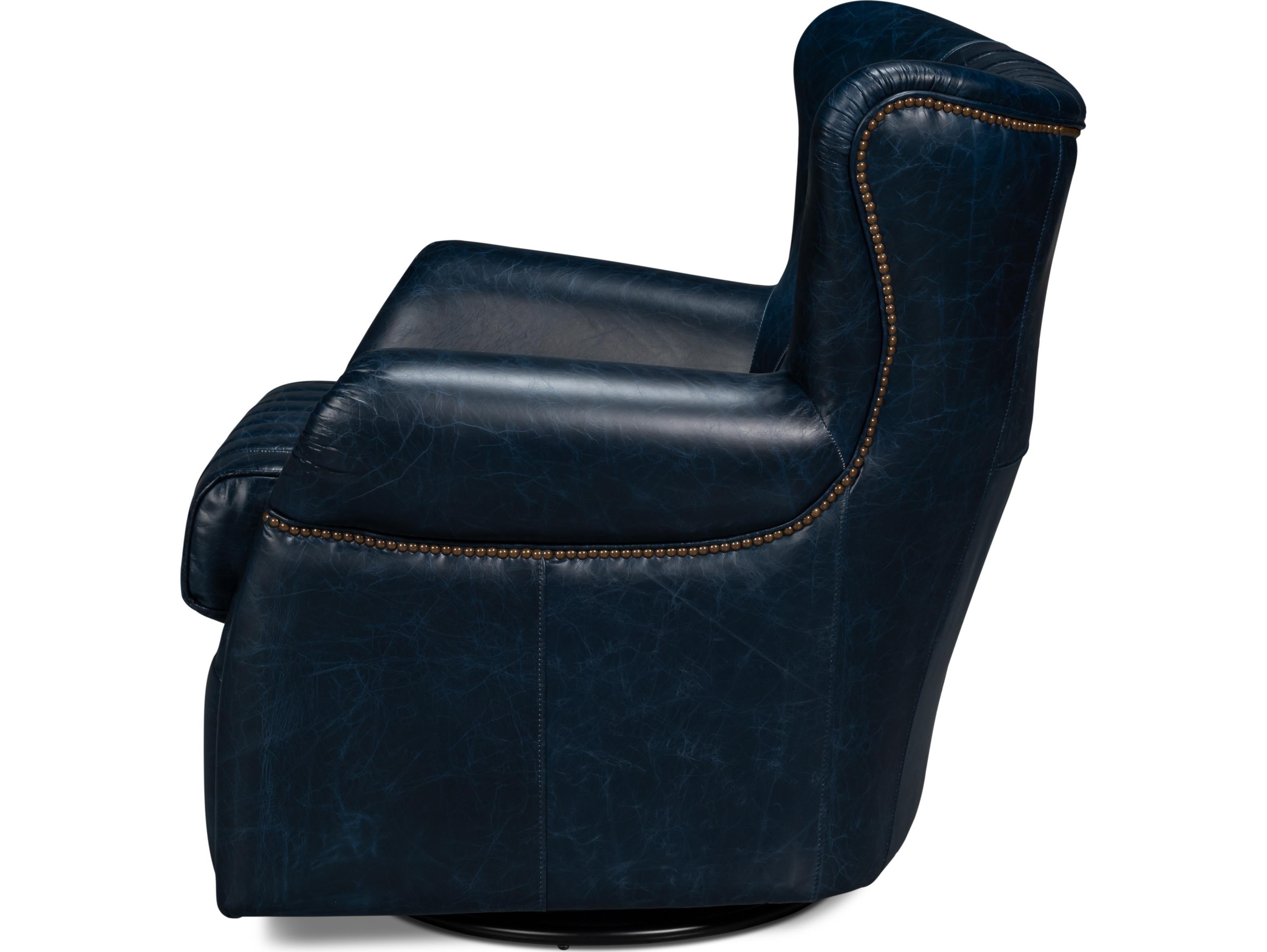 Sarreid Ltd Bugatti Leather Swivel Chair Blue