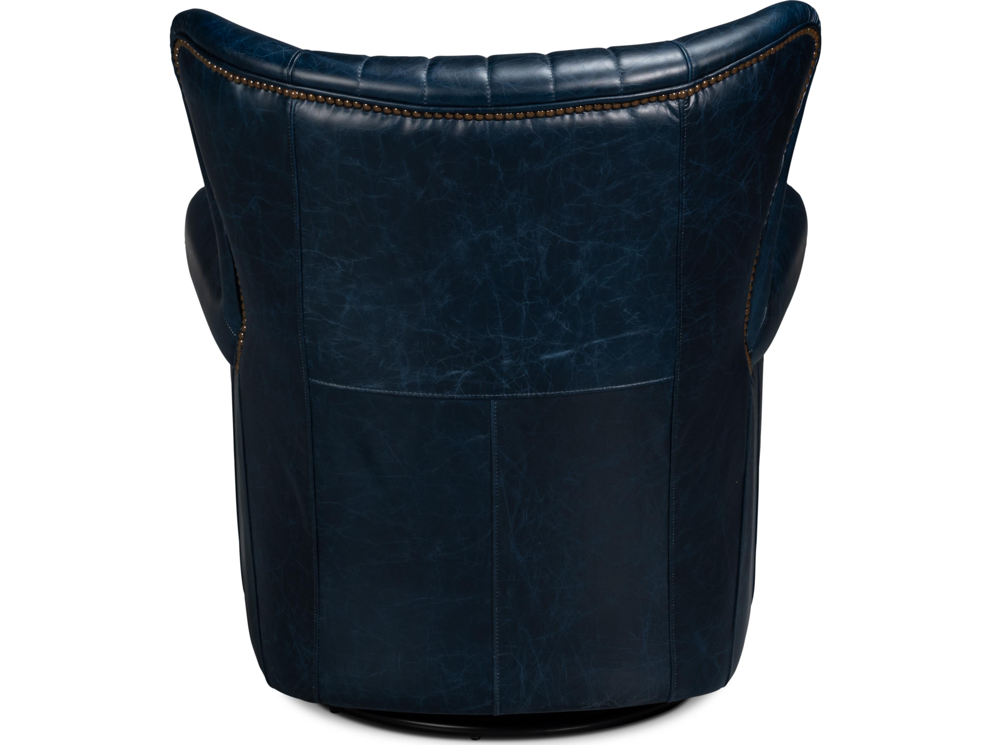 Sarreid Ltd Bugatti Leather Swivel Chair Blue
