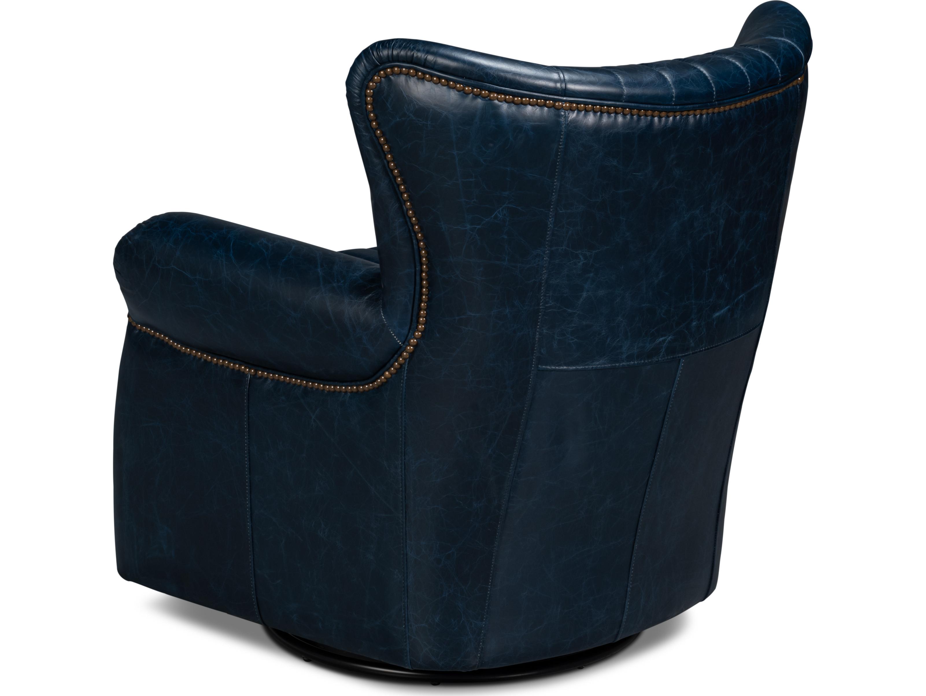 Sarreid Ltd Bugatti Leather Swivel Chair Blue