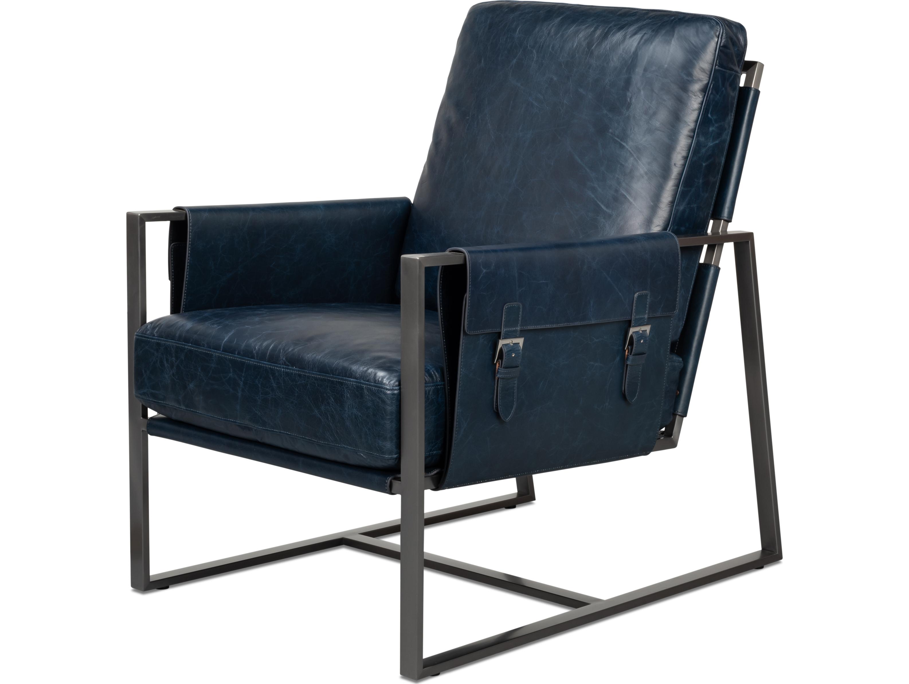 Sarreid Ltd Edmonds Distilled Leather Chair Blue