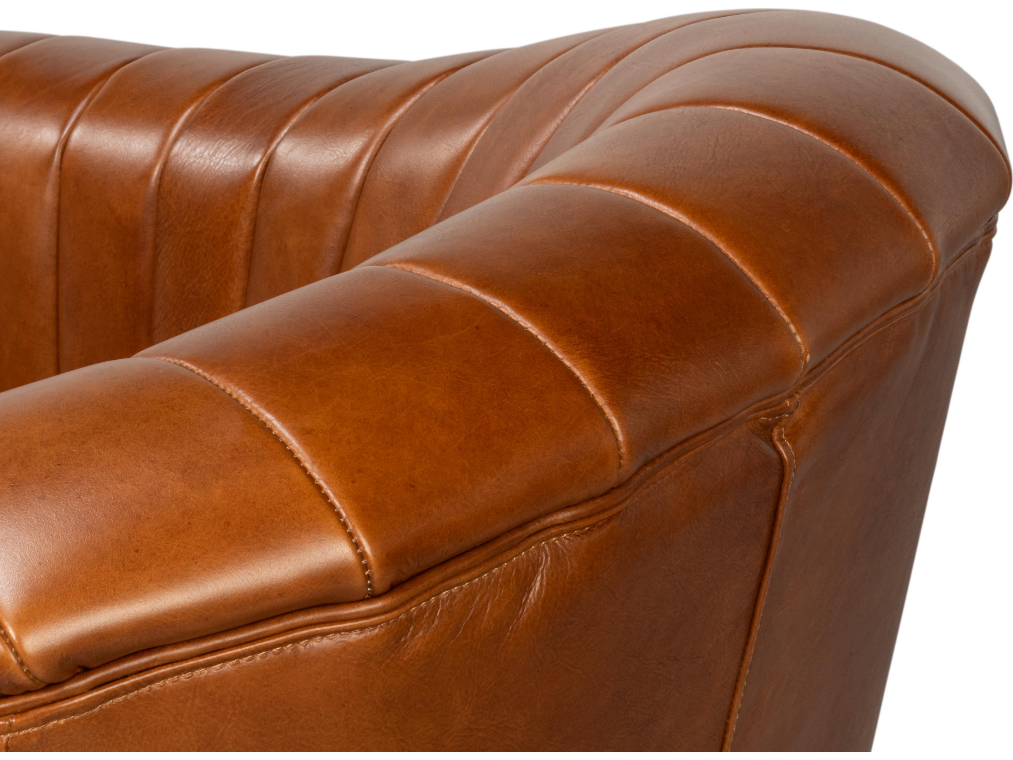 Sarreid Ltd Essex Swivel Brown Leather Club Chair