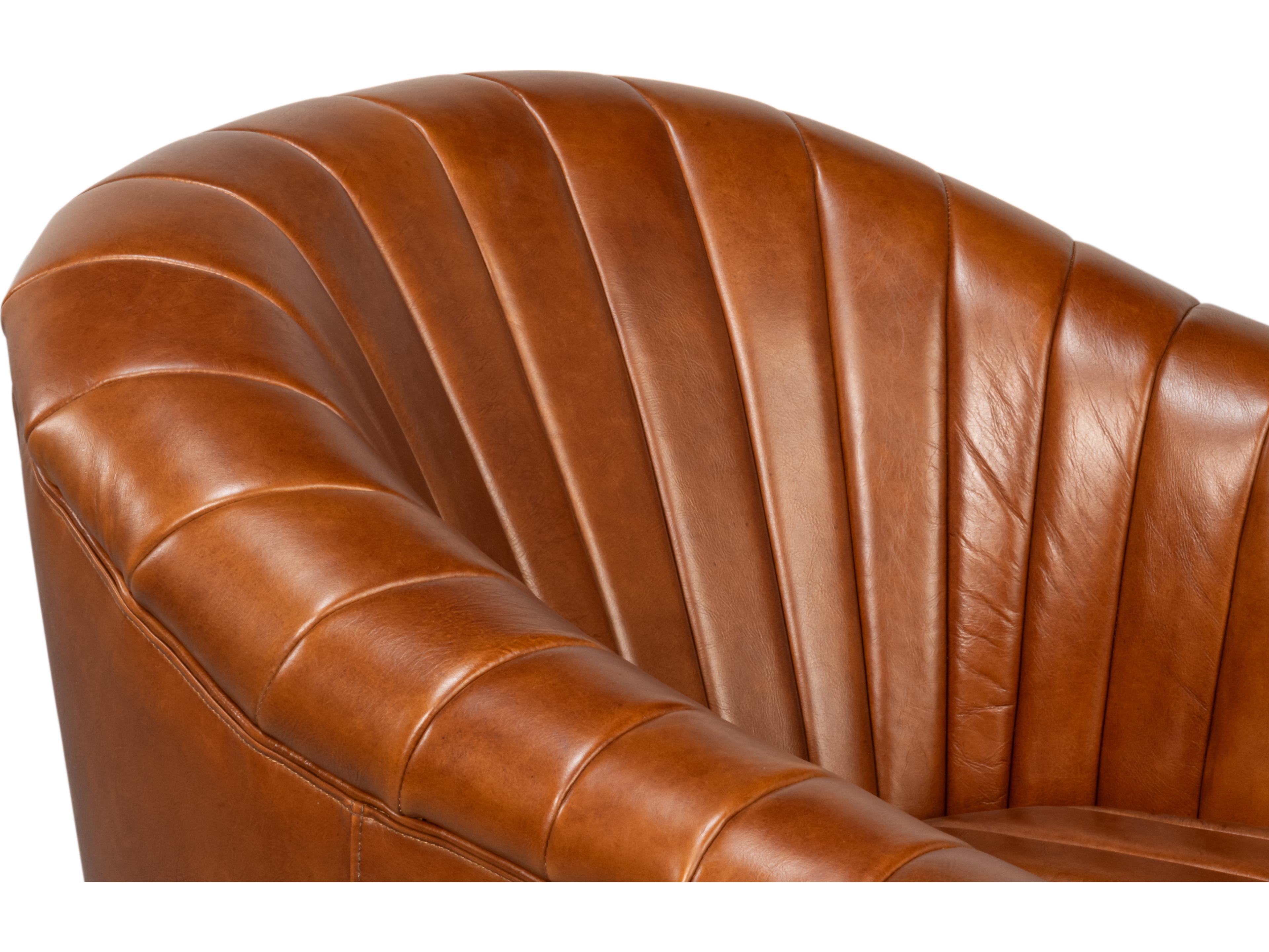 Sarreid Ltd Essex Swivel Brown Leather Club Chair