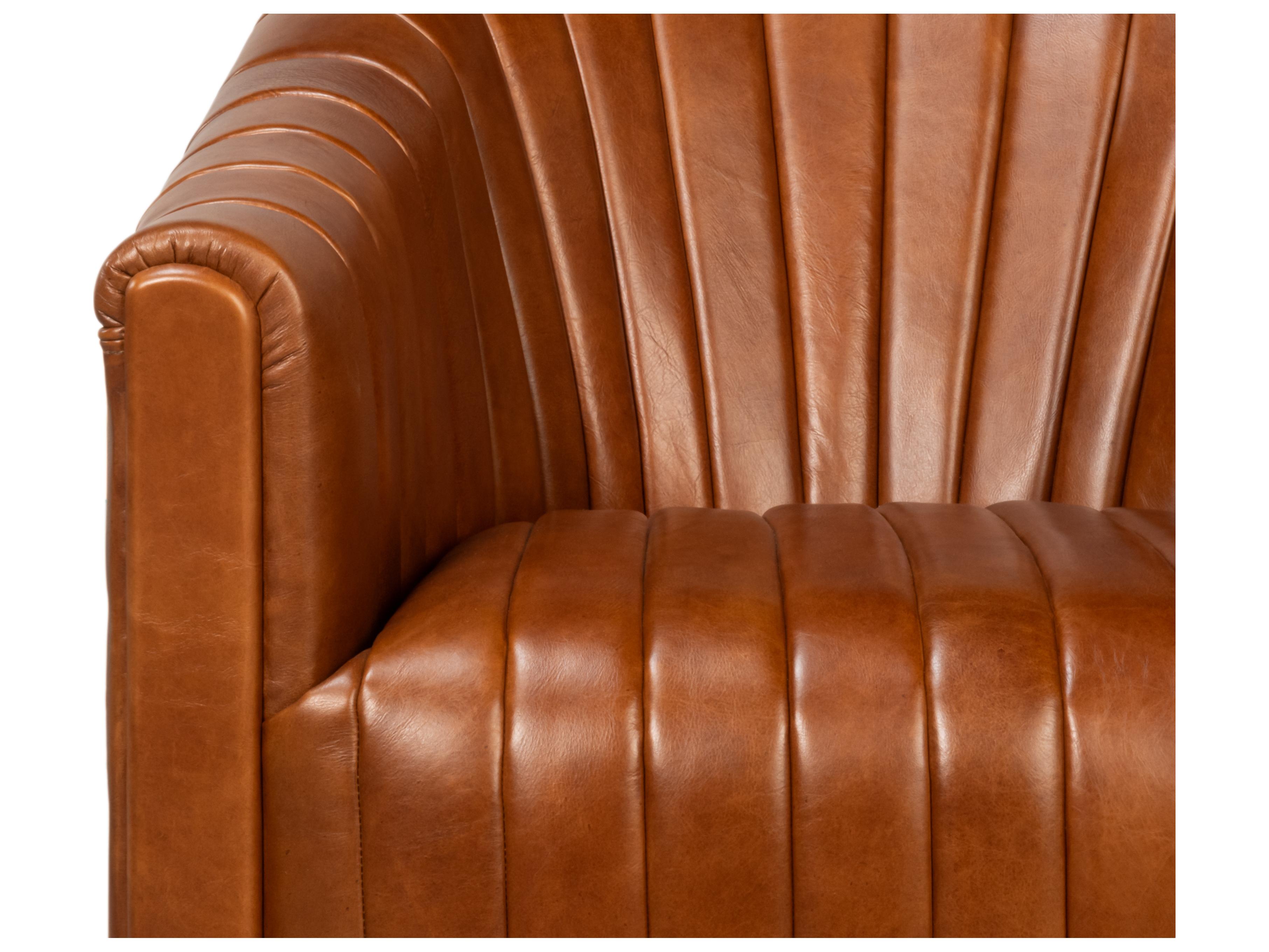 Sarreid Ltd Essex Swivel Brown Leather Club Chair