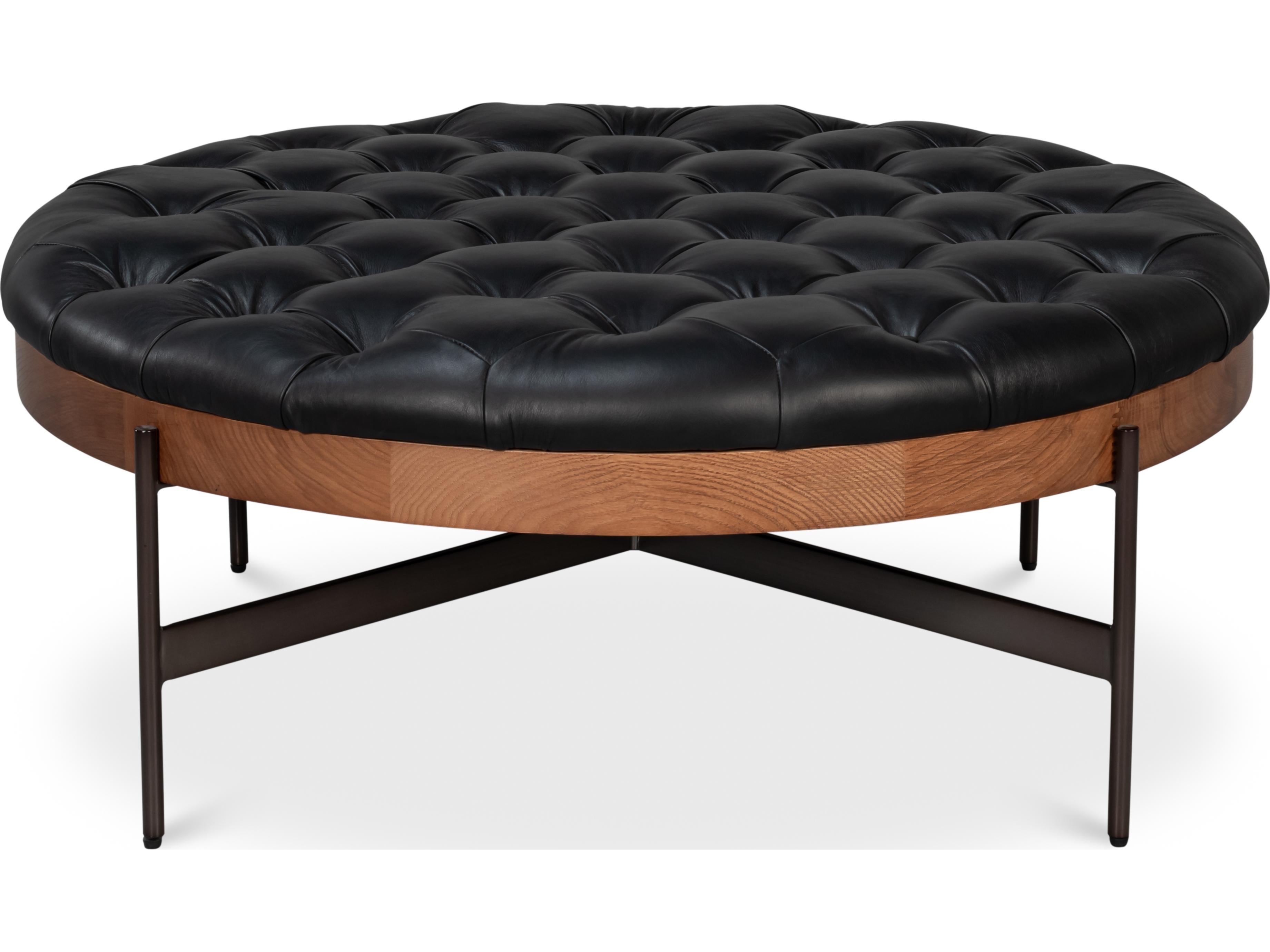 Sarreid Ltd Corbet Black Leather Ottoman