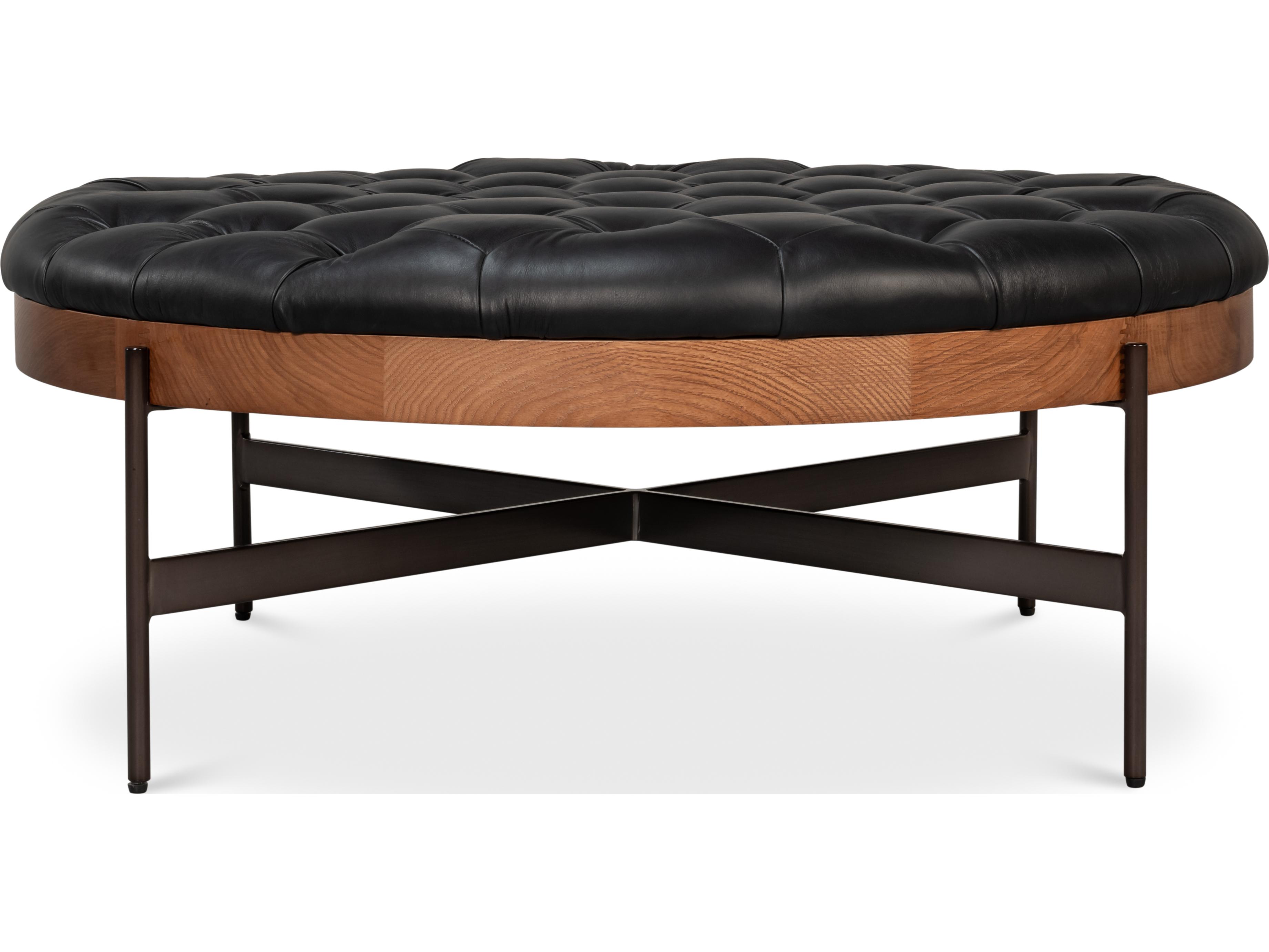 Sarreid Ltd Corbet Black Leather Ottoman