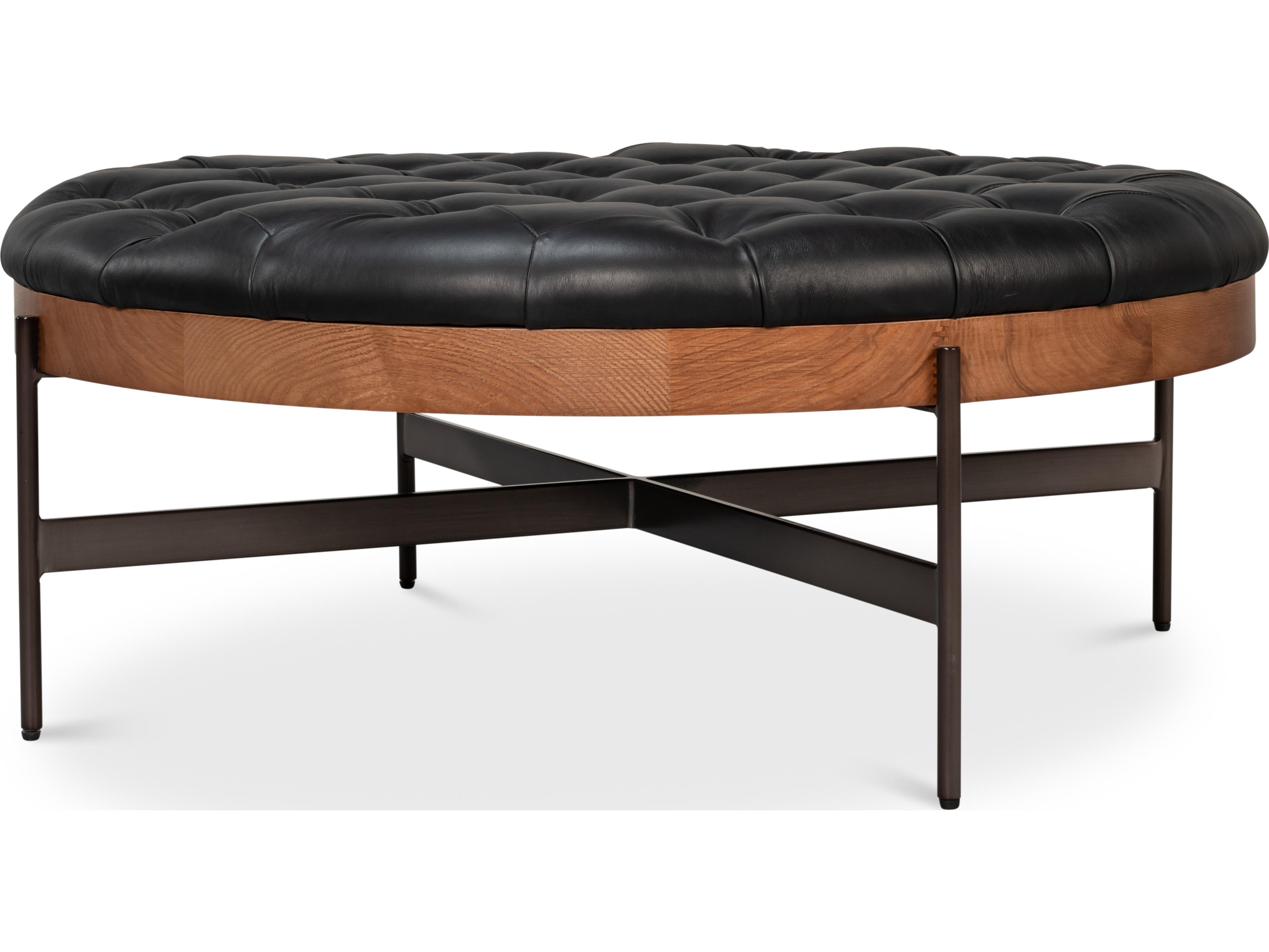 Sarreid Ltd Corbet Black Leather Ottoman