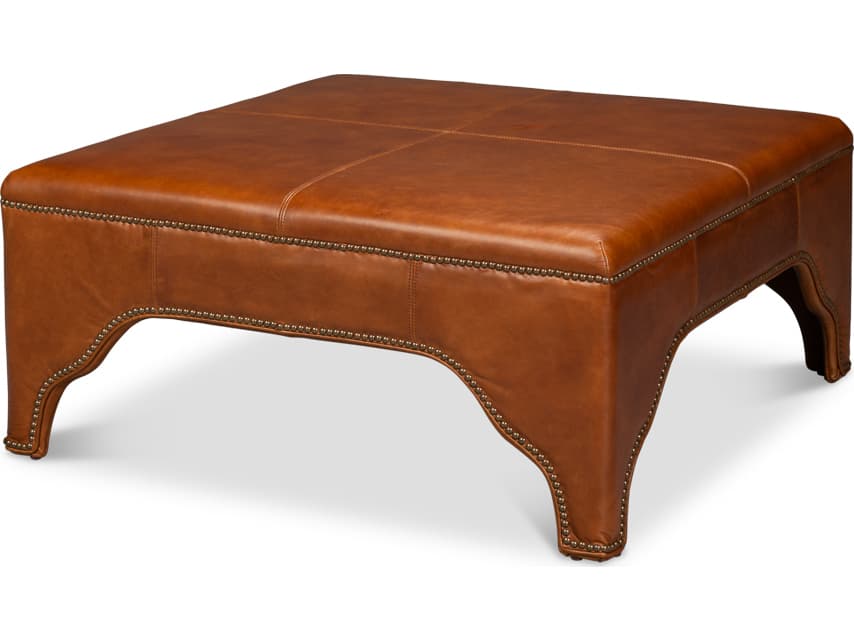 Sarreid Ltd Streetman Brown Leather Ottoman