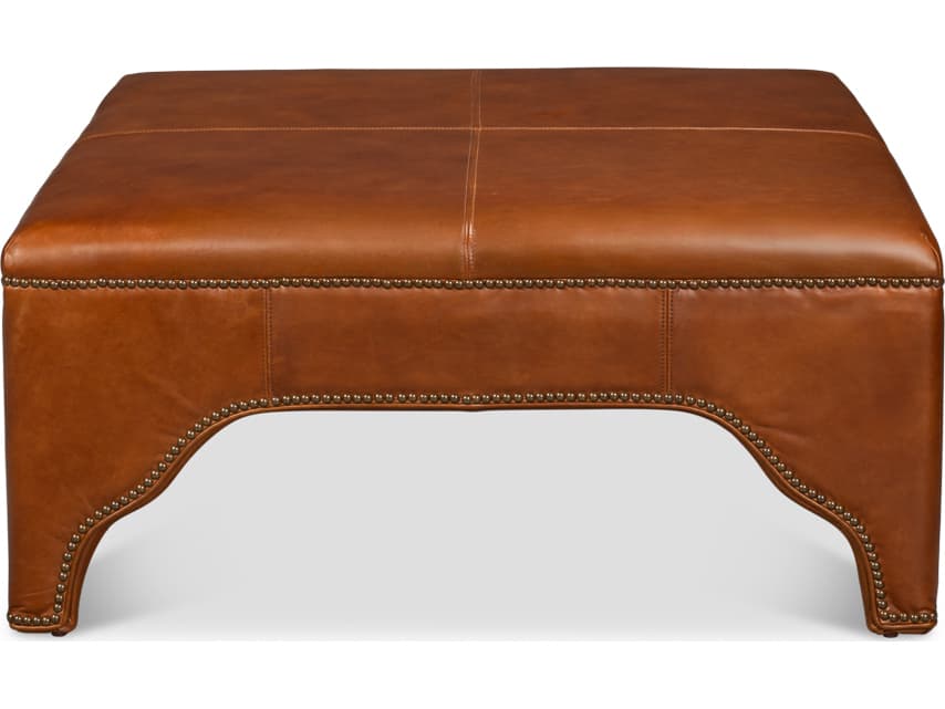 Sarreid Ltd Streetman Brown Leather Ottoman