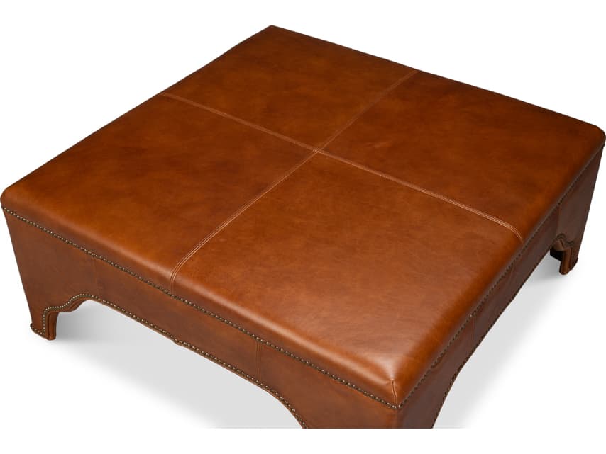Sarreid Ltd Streetman Brown Leather Ottoman