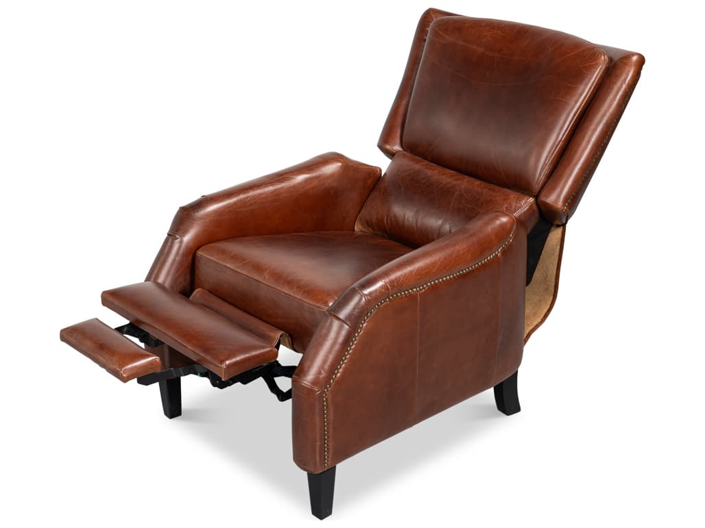 Sarreid Ltd Ashford Brown Leather Recliner