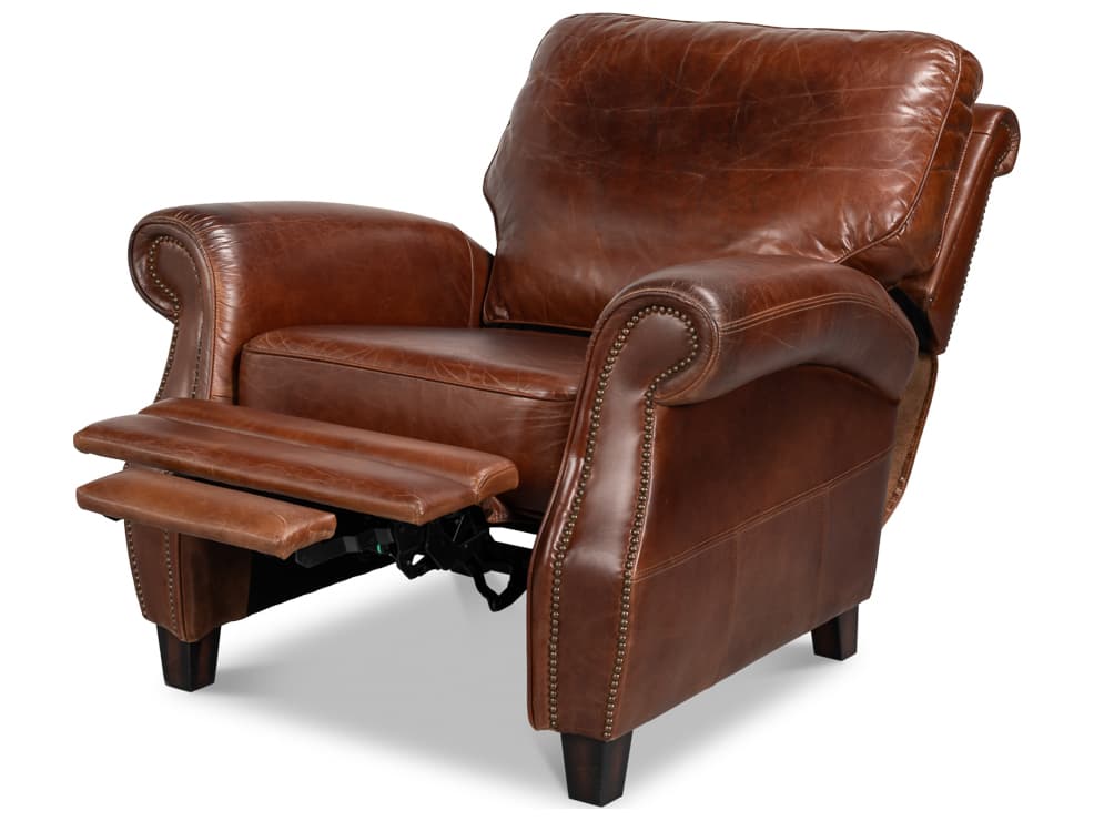 Sarreid Ltd Roosevelt Brown Leather Recliner