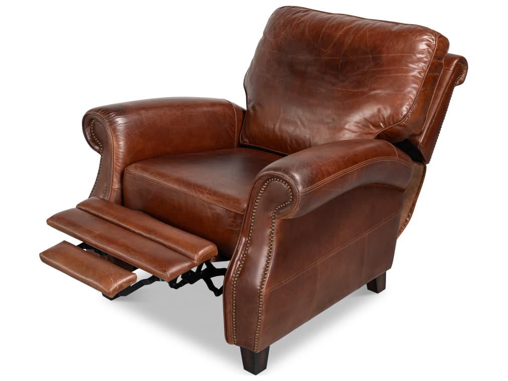 Sarreid Ltd Roosevelt Brown Leather Recliner