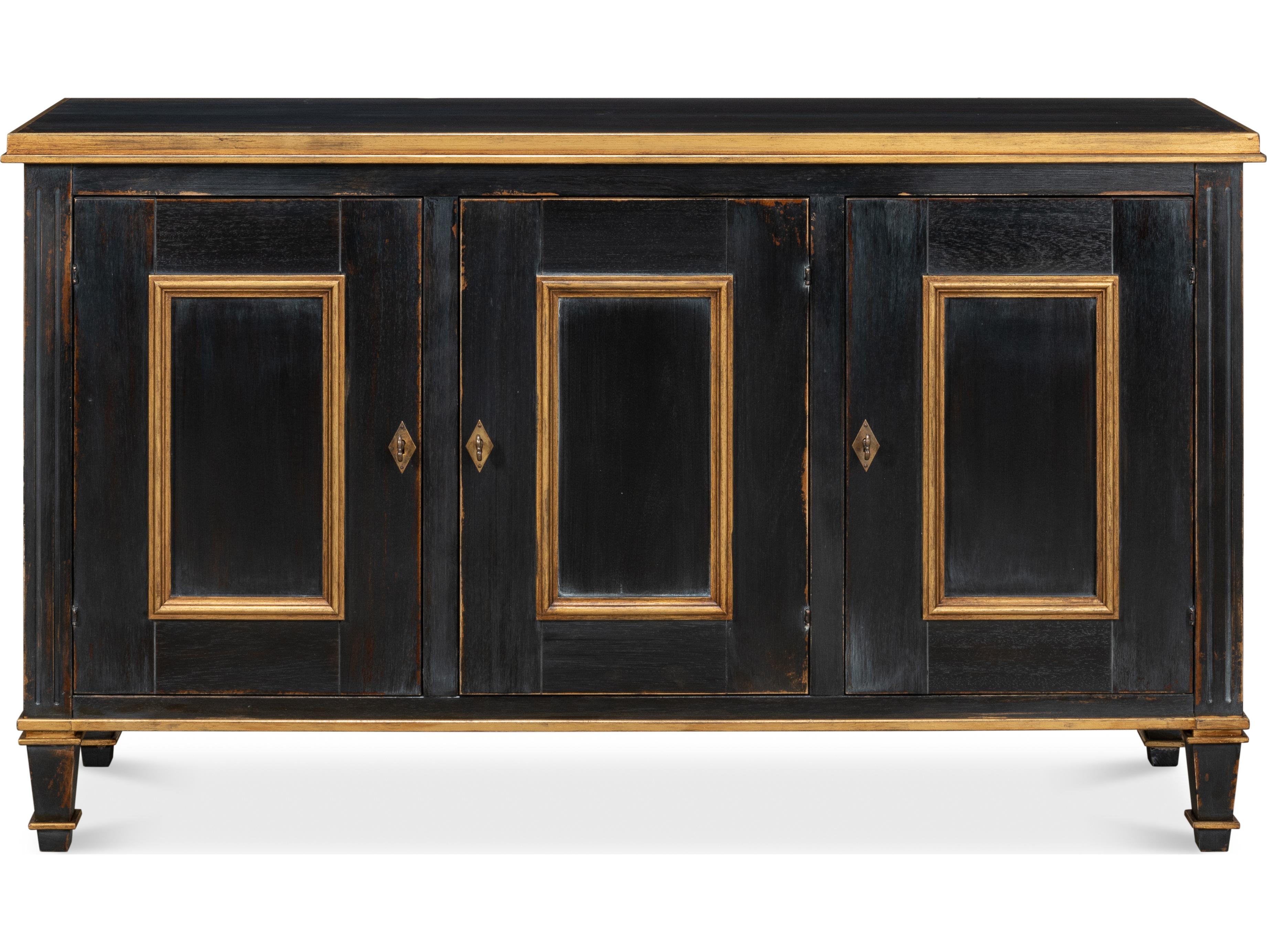 Sarreid Ltd Louis XVI Buffet Powder Black with Gold