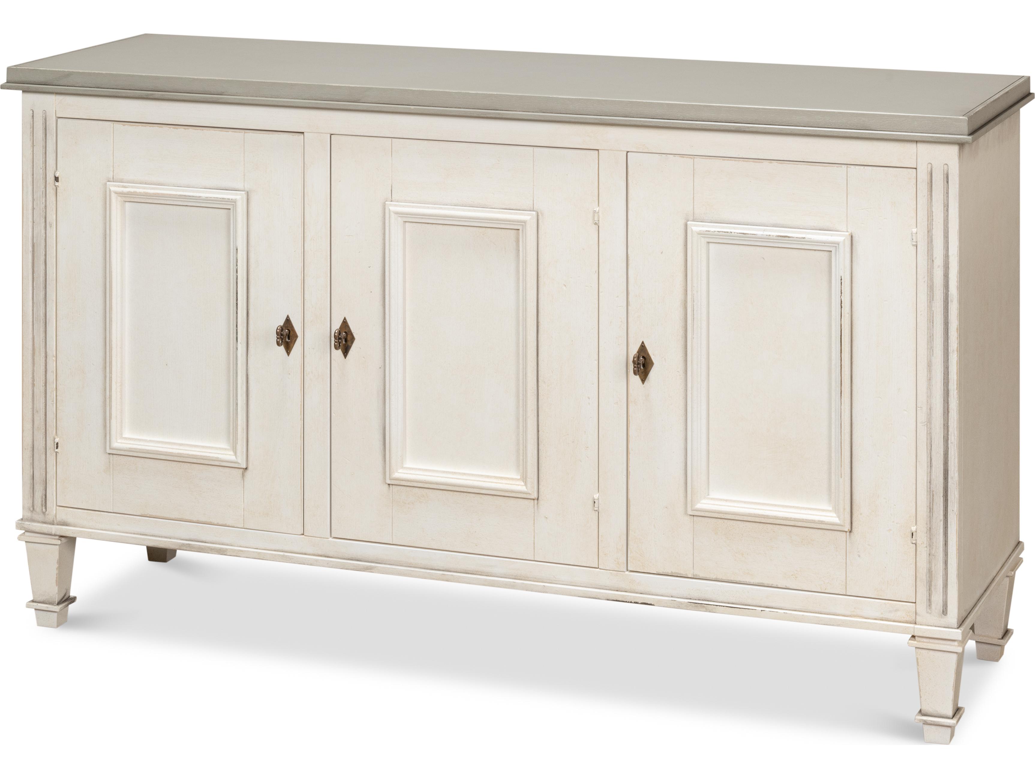 Sarreid Ltd Louis XVI Buffet White White Grey Quartz