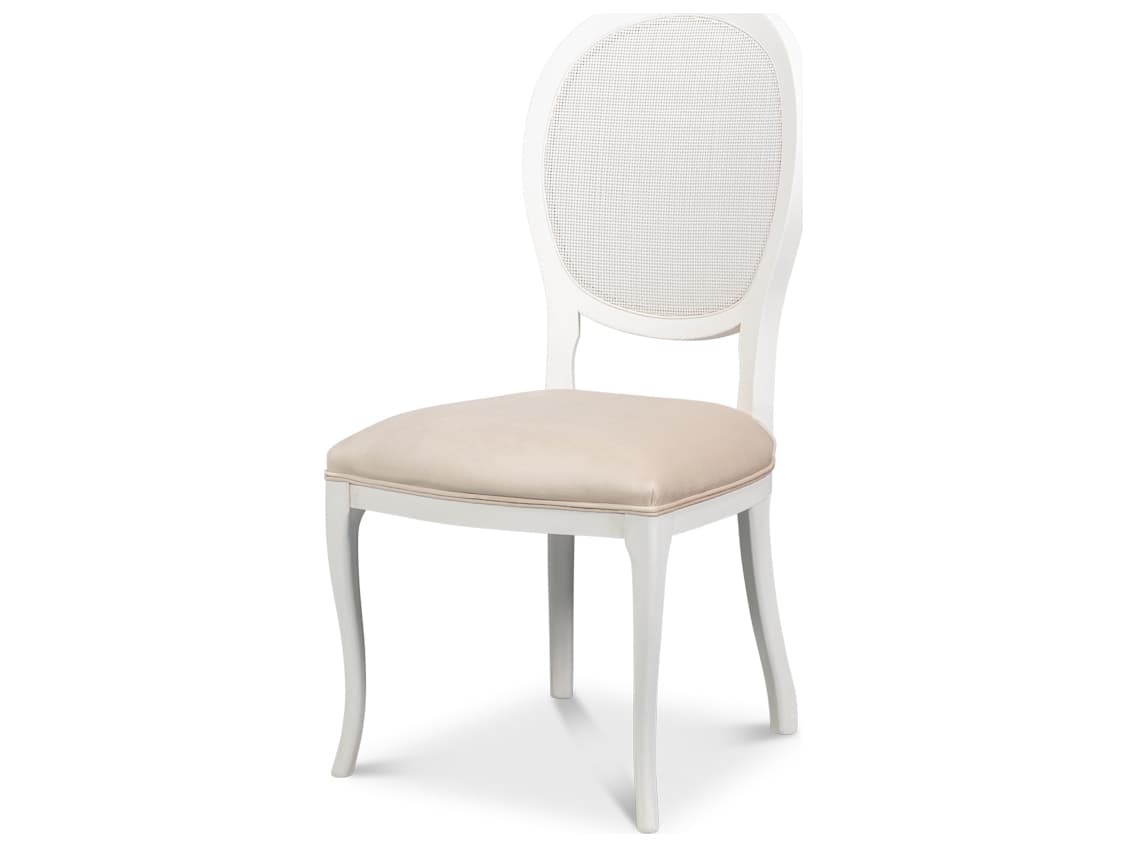 Sarreid Ltd Oval Beech Wood White Upholstered Armless Dining Chair