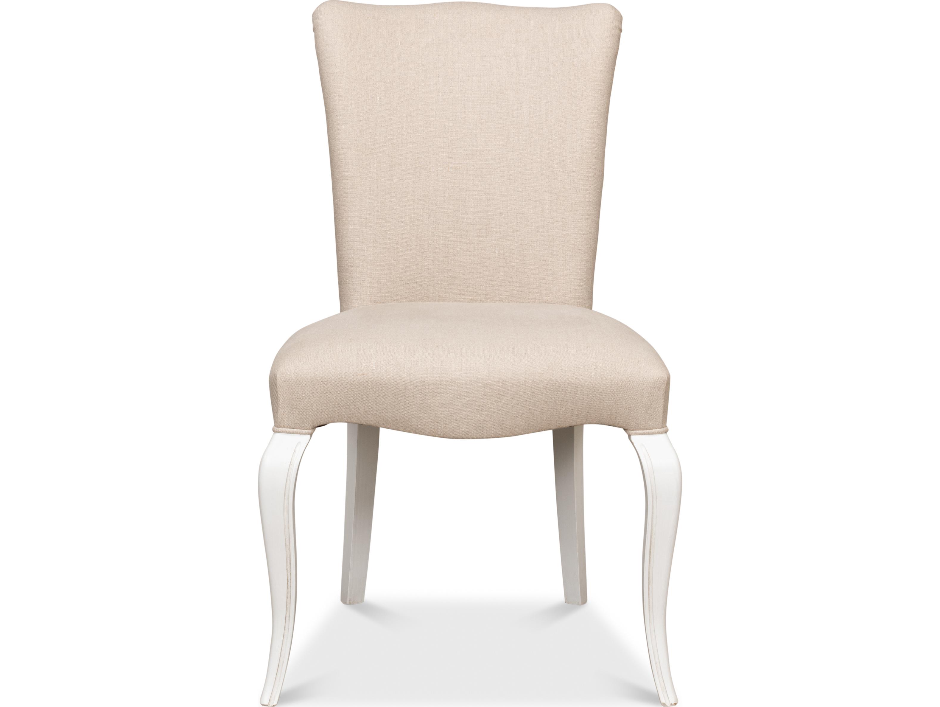 Sarreid Ltd Side Chair Cortina White with Linen Flax