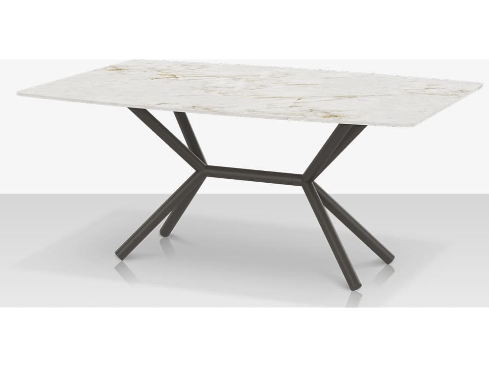 Decoscape Oliver Aluminum Rectangular Porcelain Rimless Porcelain Top Medium Dining Table