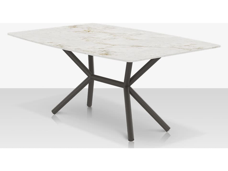 Decoscape Oliver Aluminum Rectangular Porcelain Rimless Porcelain Top Medium Dining Table
