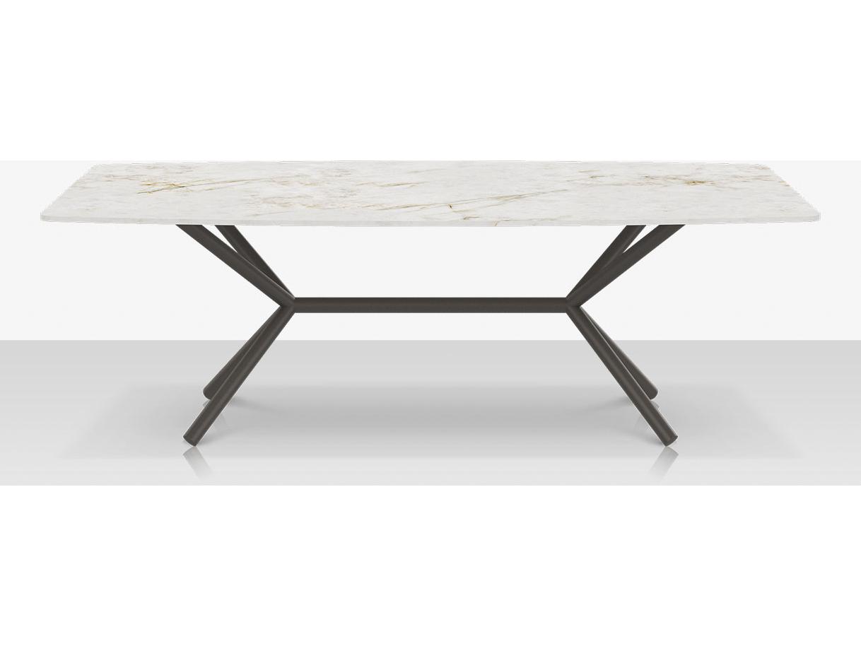 Decoscape Oliver Aluminum Rectangular Emerald Porcelain Rimless Porcelain Top Large Dining Table