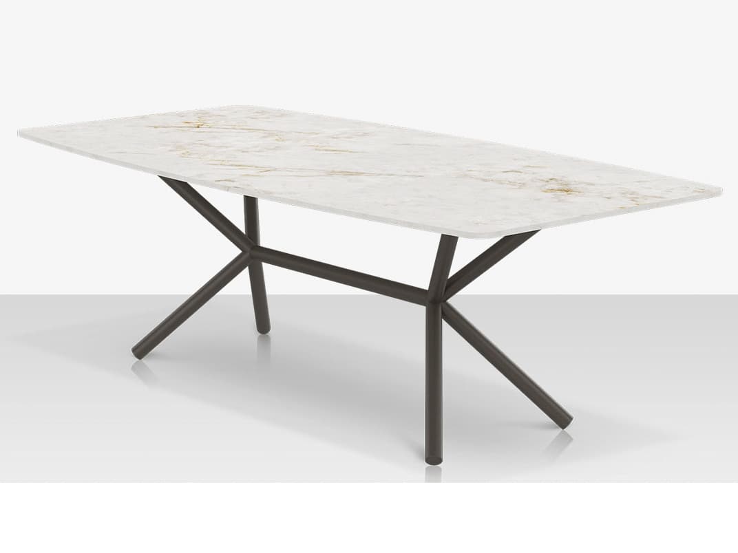 Decoscape Oliver Aluminum Rectangular Emerald Porcelain Rimless Porcelain Top Large Dining Table