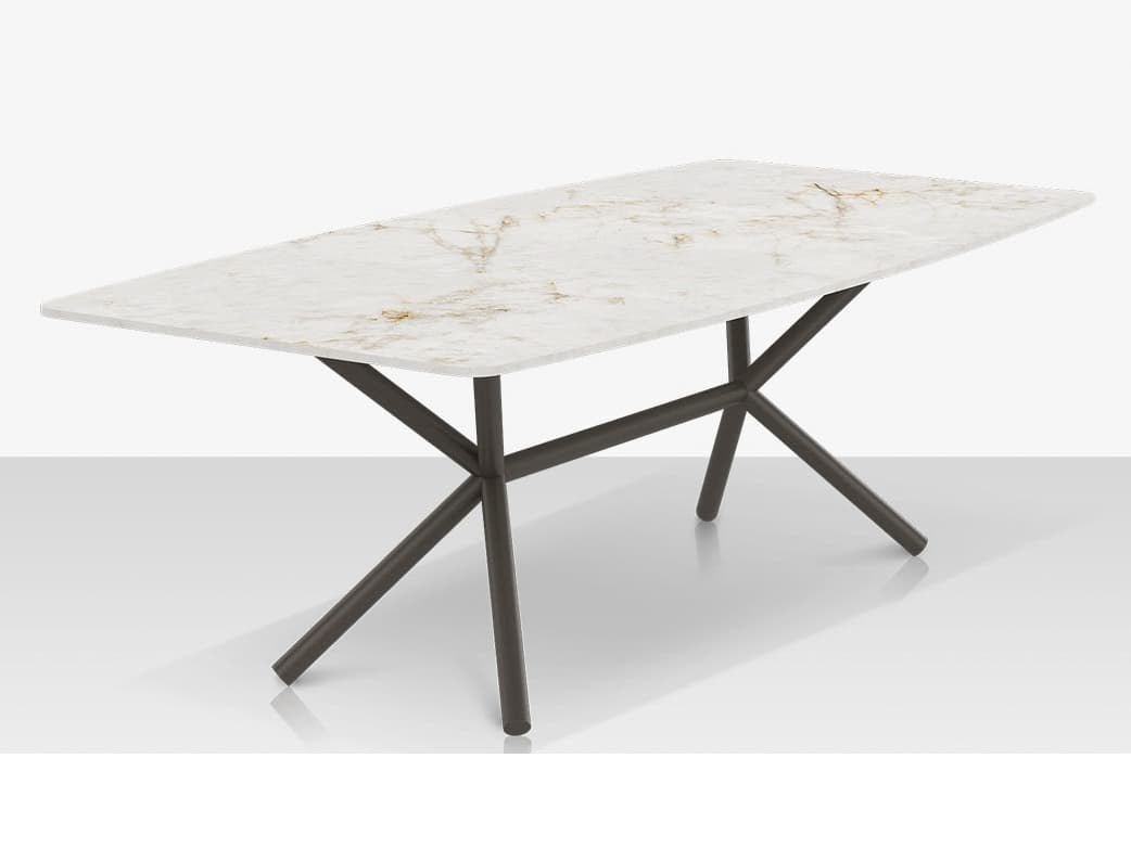 Decoscape Oliver Aluminum Rectangular Emerald Porcelain Rimless Porcelain Top Large Dining Table