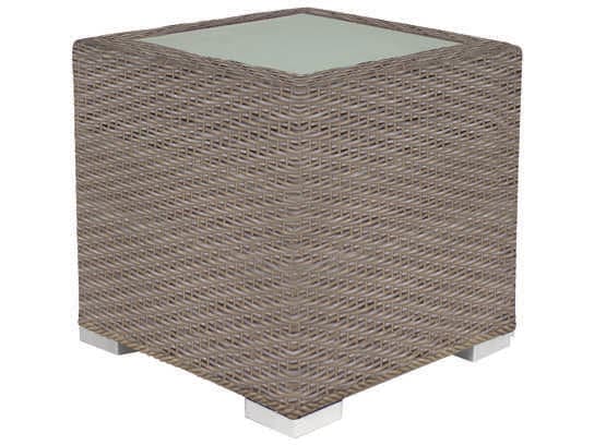 Decoscape Lucaya Wicker Square Frosted Glass Top End Table