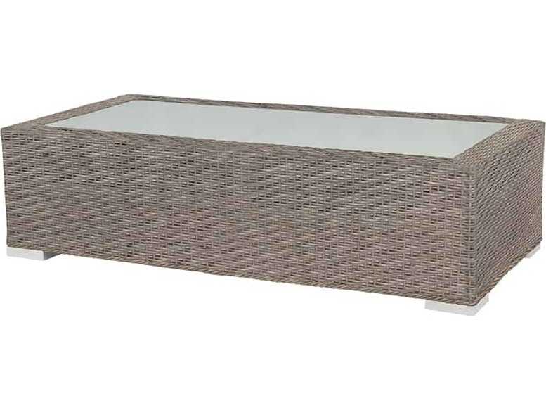 Decoscape Lucaya Quick Ship Wicker Rectangular Frosted Glass Top Coffee Table