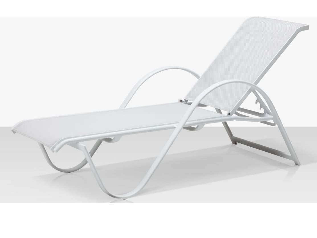 Decoscape Lanai Aluminum Tex White Stackable Chaise Lounge in Cloud Gray Sling
