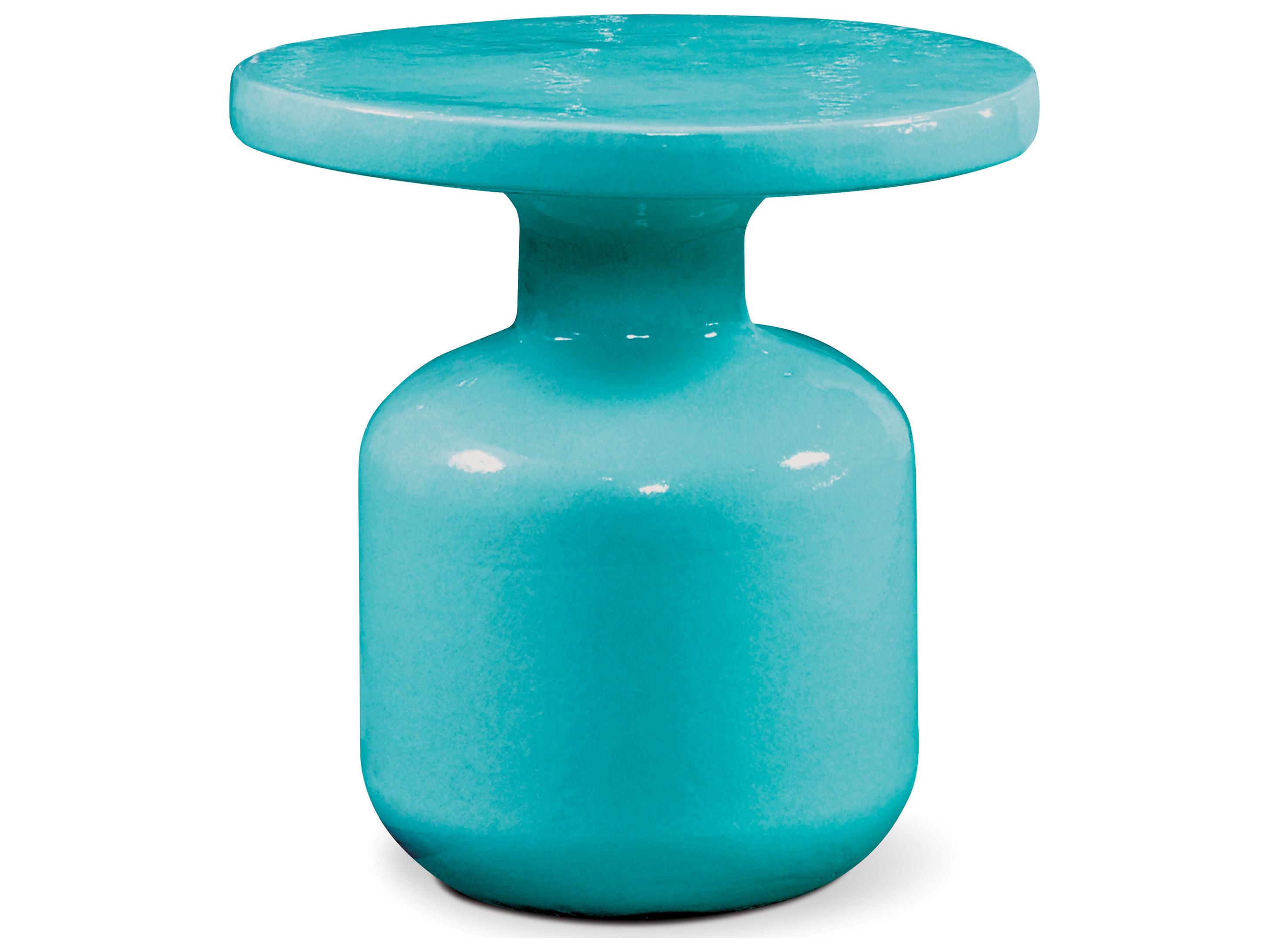 Seasonal Living Bottle Aquamarine Ceramic Round Accent Table
