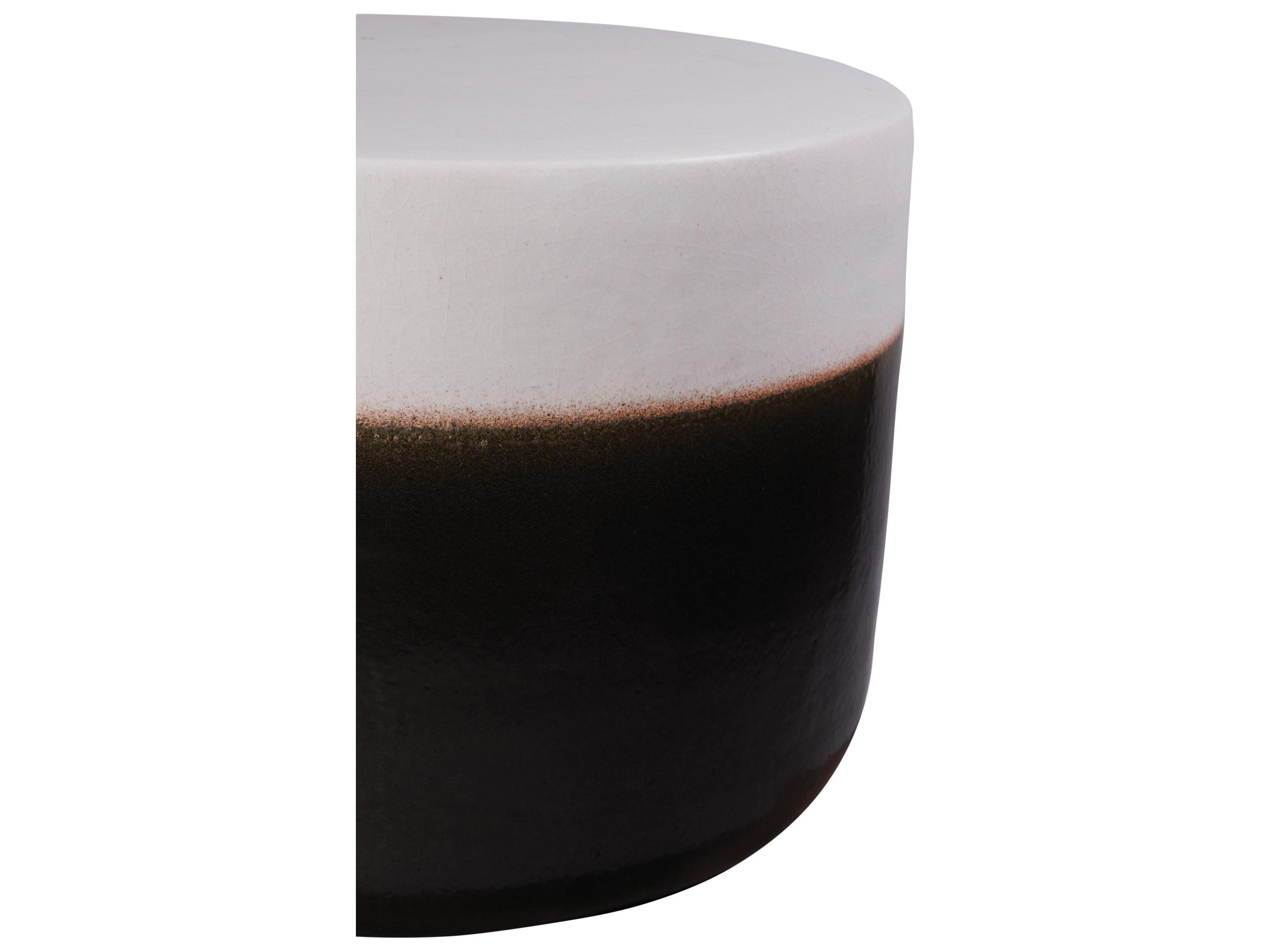 Seasonal Living Ceramics Linen Semi-gloss Top | Iron Base Ceramic Round Coffee Table