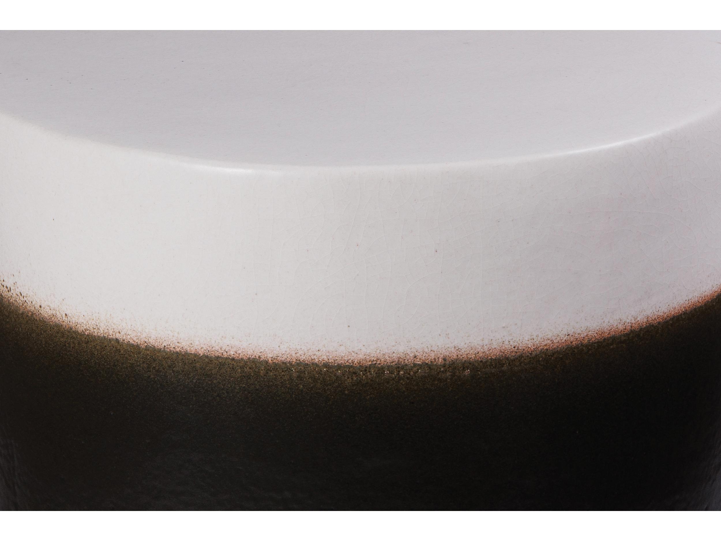 Seasonal Living Ceramics Linen Semi-gloss Top | Iron Base Ceramic Round Coffee Table