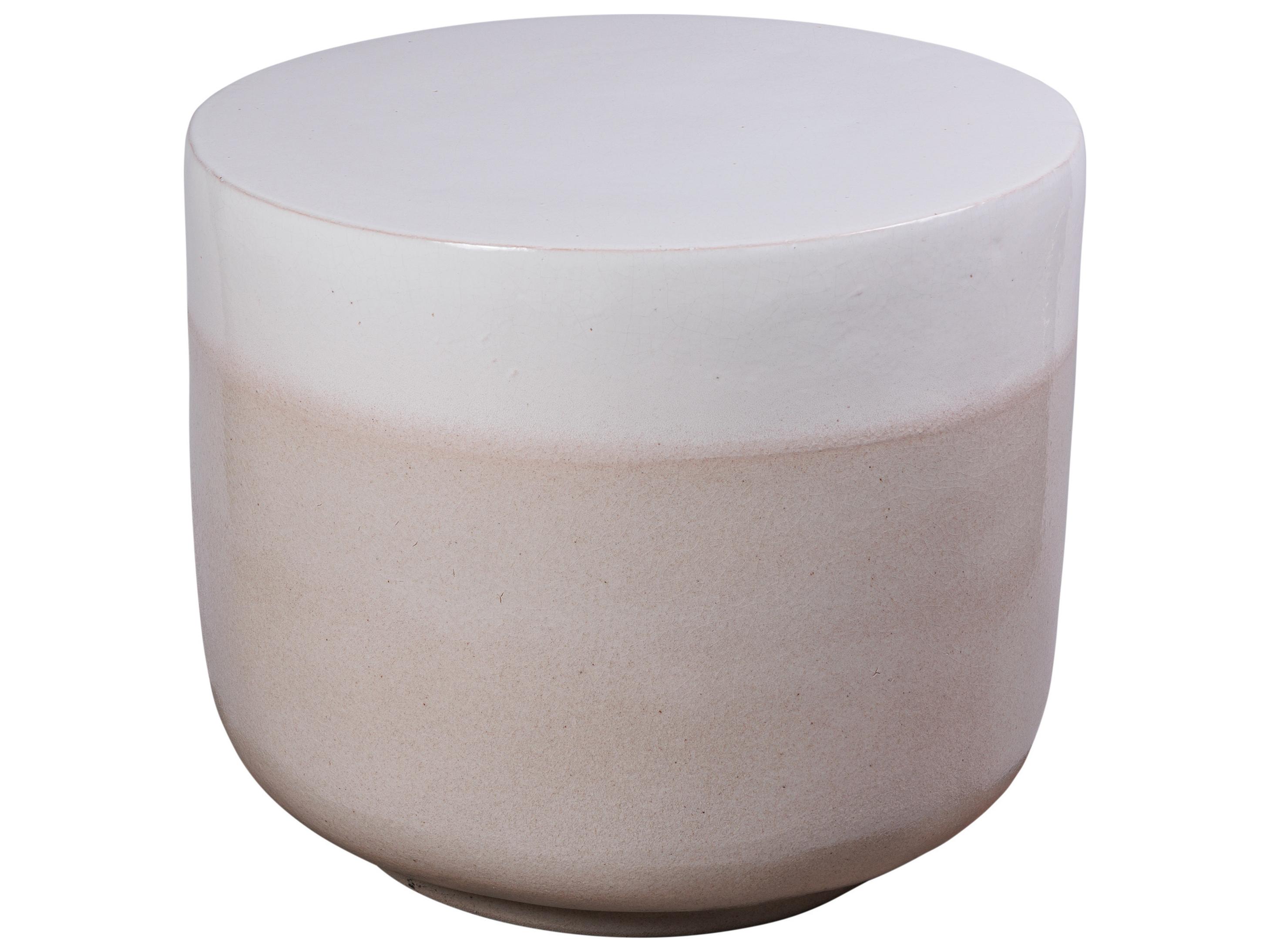 Seasonal Living Ceramics Linen Semi-gloss Top | Sand Gloss Base Ceramic Round Coffee Table