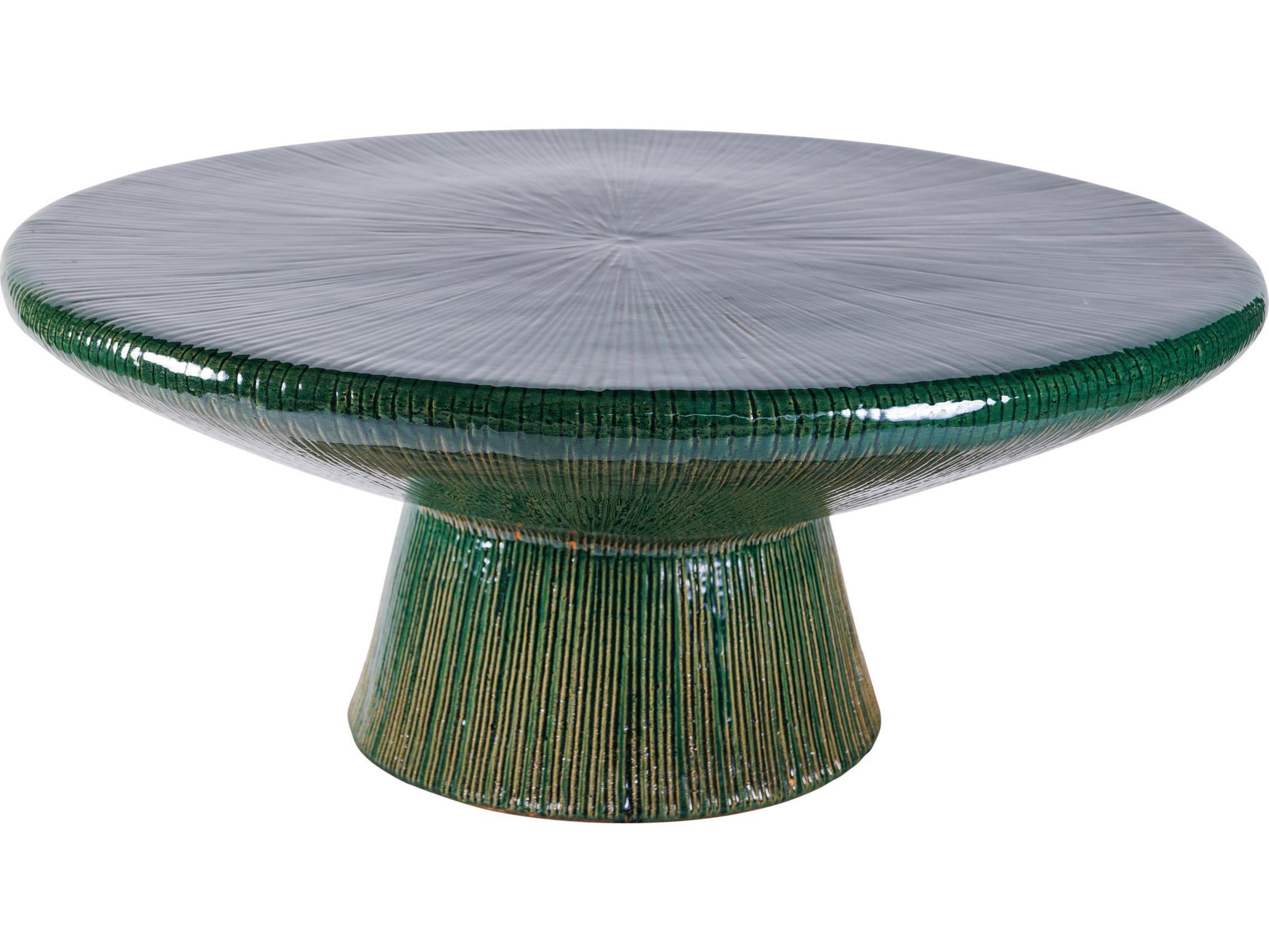 Seasonal Living Ceramics Emerald Texture Gloss Ceramic Round Coffee Table